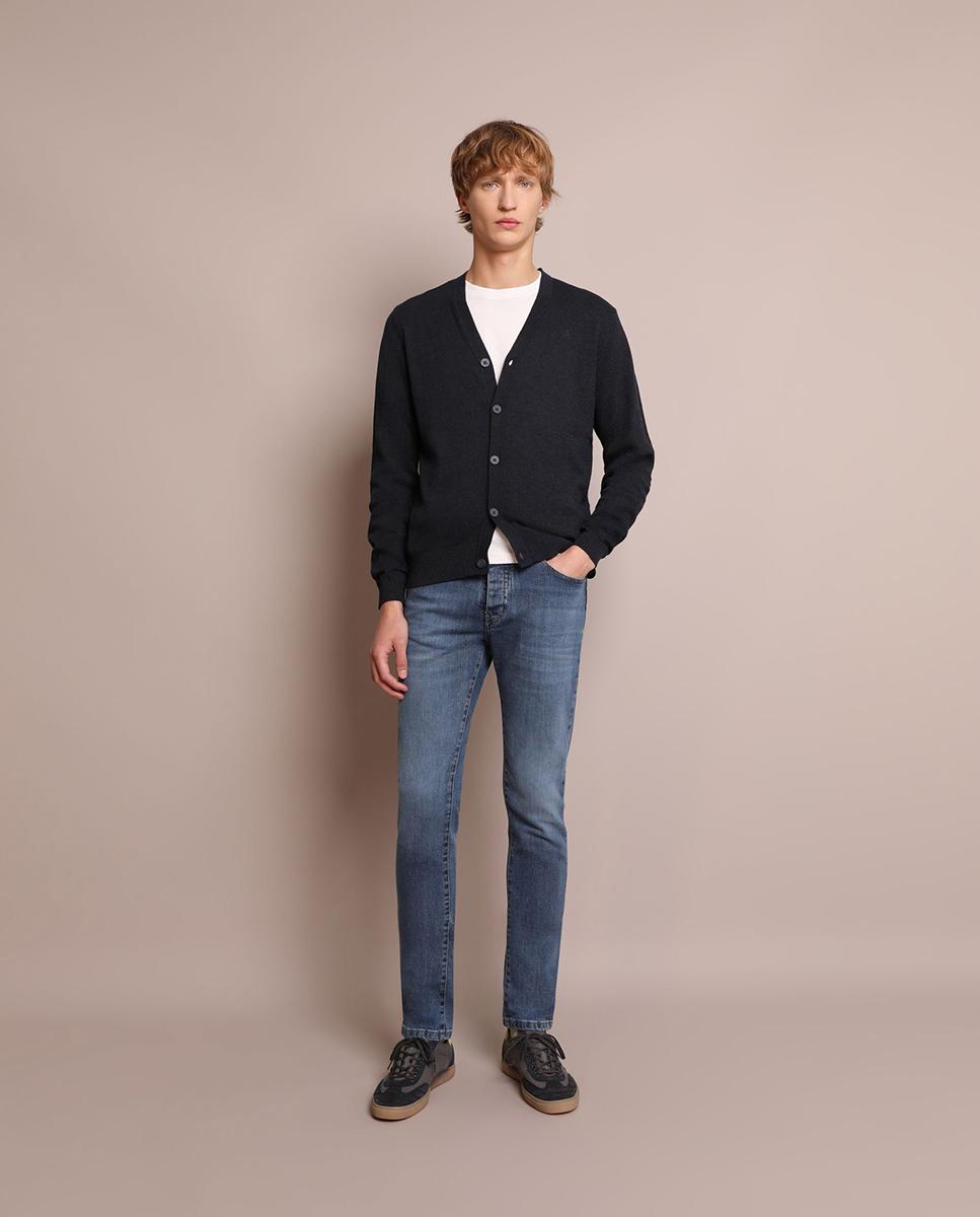 Cardigan com Gola em V e Fecho de Botões Azul-marinho-4