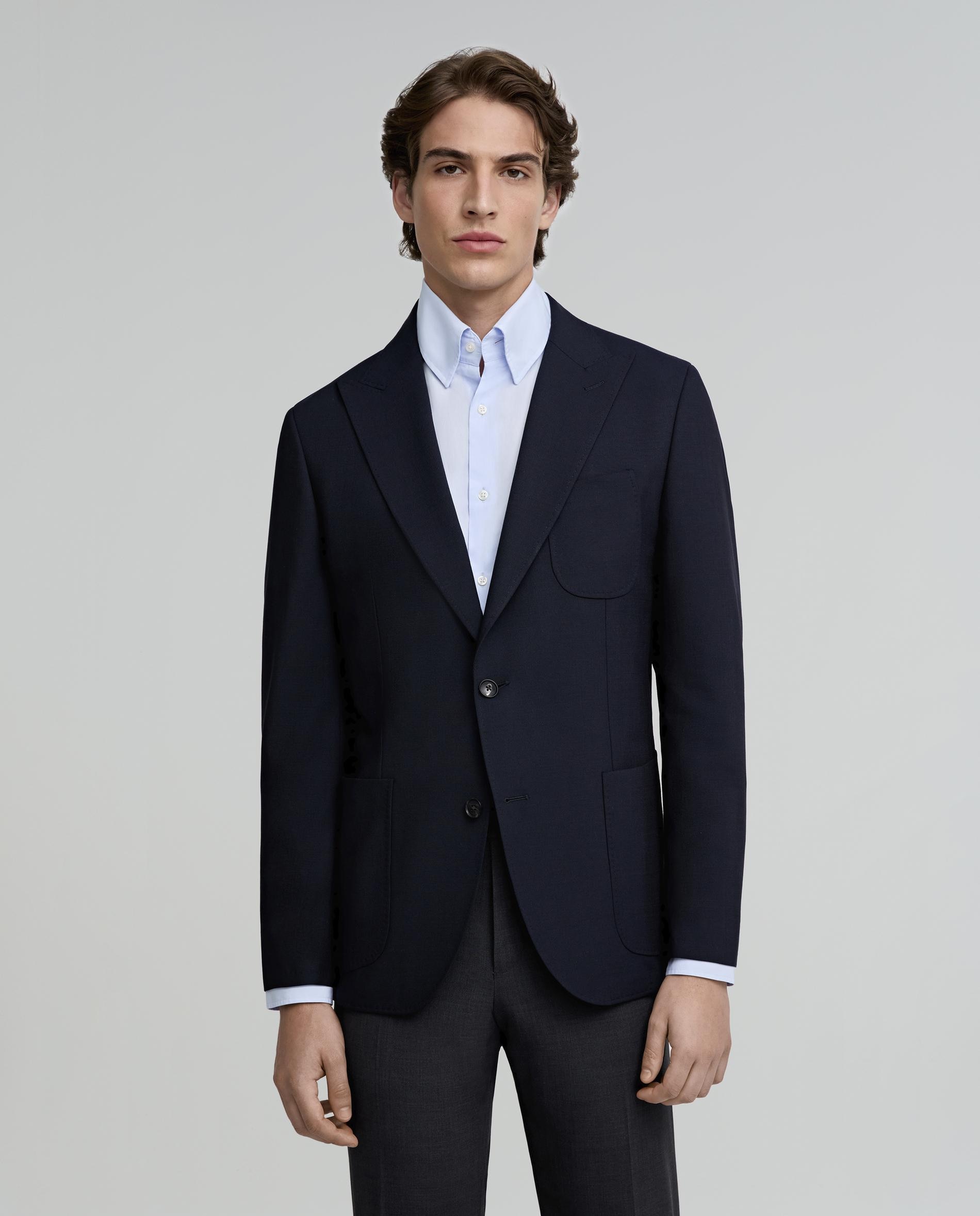 Blazer de Lã com Bolsos Patch Navy-1