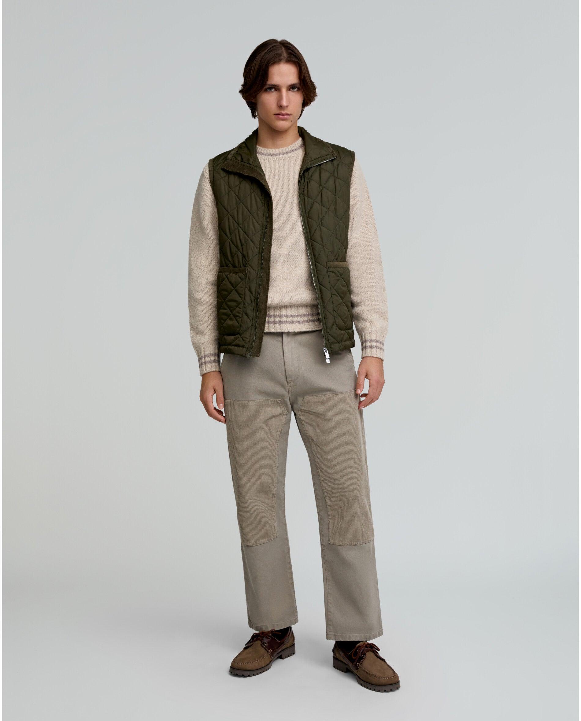 Colete de Sobretudo de Gola Alta com Fecho Zip Verde-militar-2