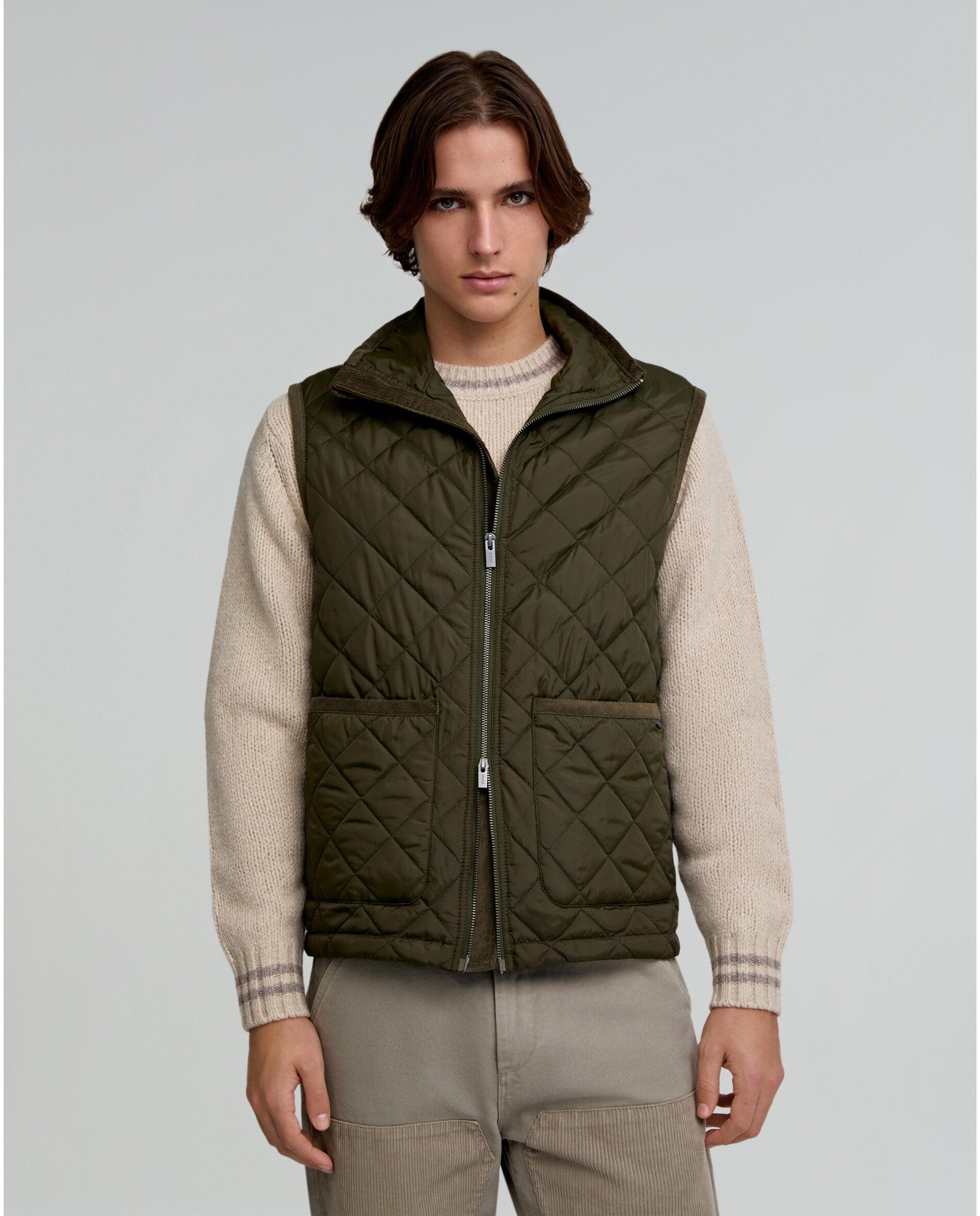 Colete de Sobretudo de Gola Alta com Fecho Zip Verde-militar-3