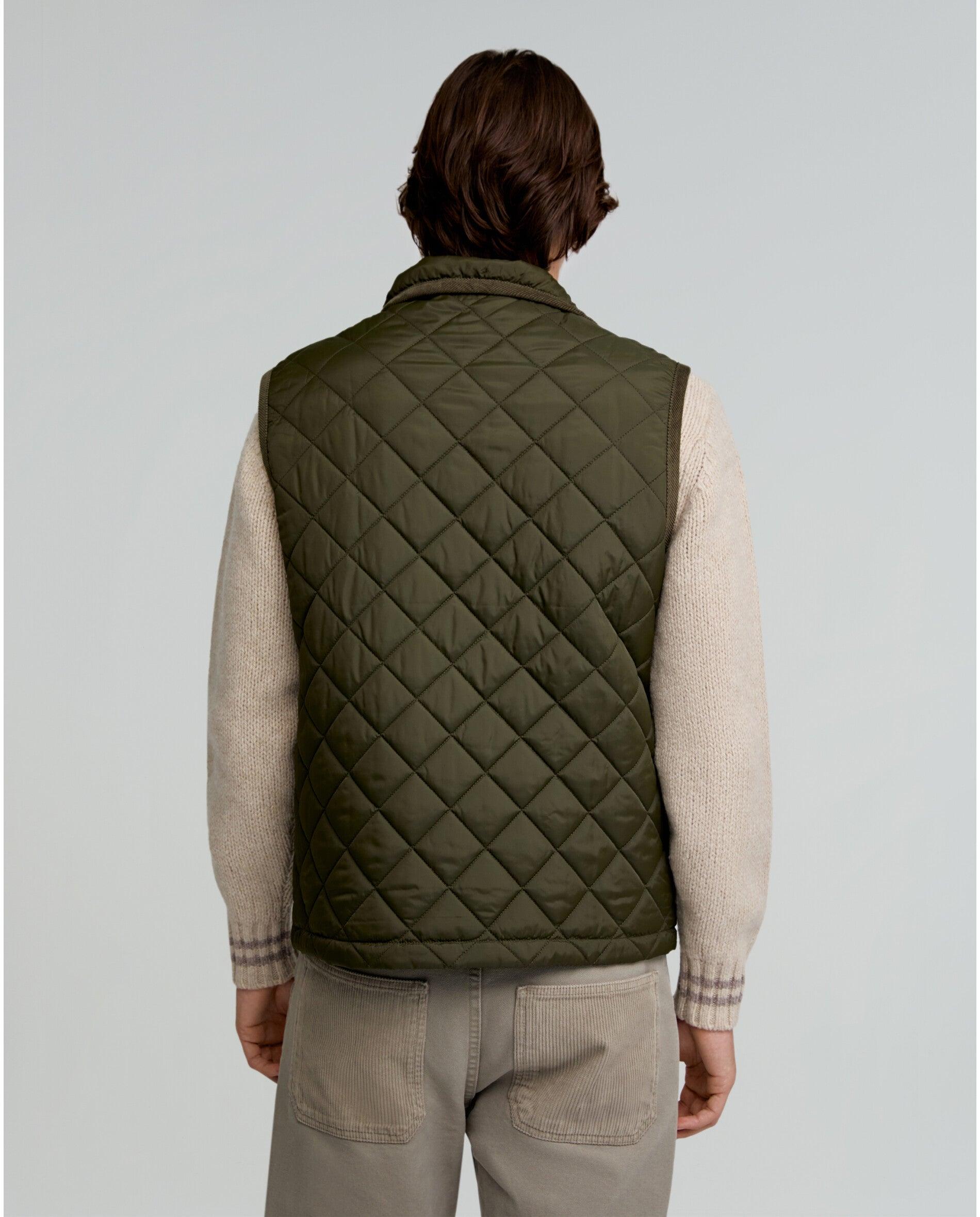 Colete de Sobretudo de Gola Alta com Fecho Zip Verde-militar-5