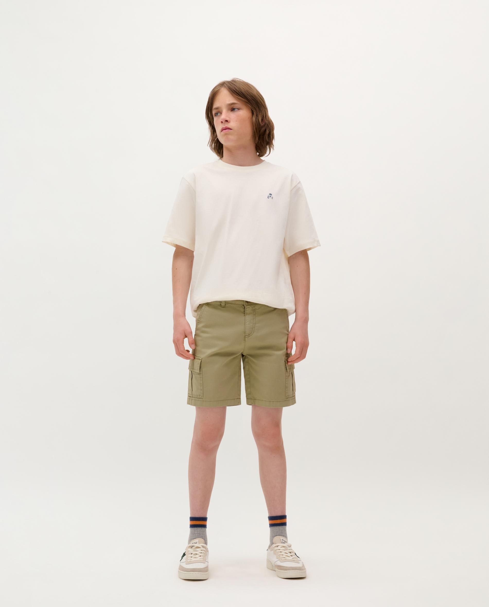 Bermudas Infantil Tipo Cargo de Algodão Caqui-1
