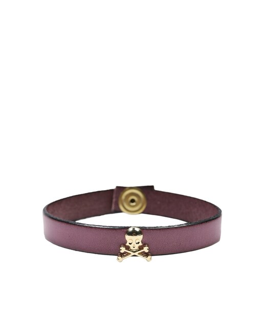 Imagem 0 de Pulseira de Pele em Rosa com Caveira Metálica