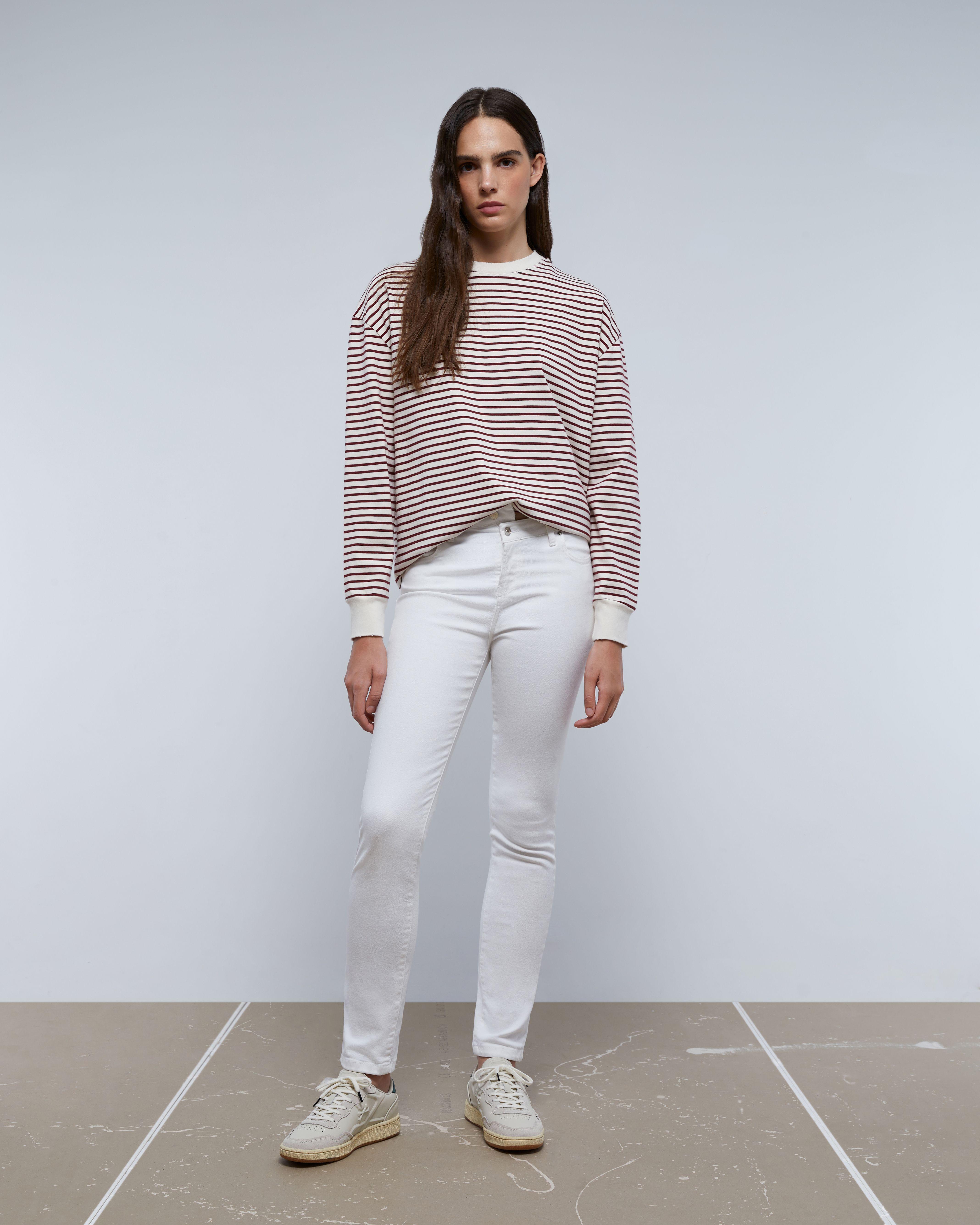 Jeans Straight com Fecho de Botões e Presilhas na Cintura Branco-1