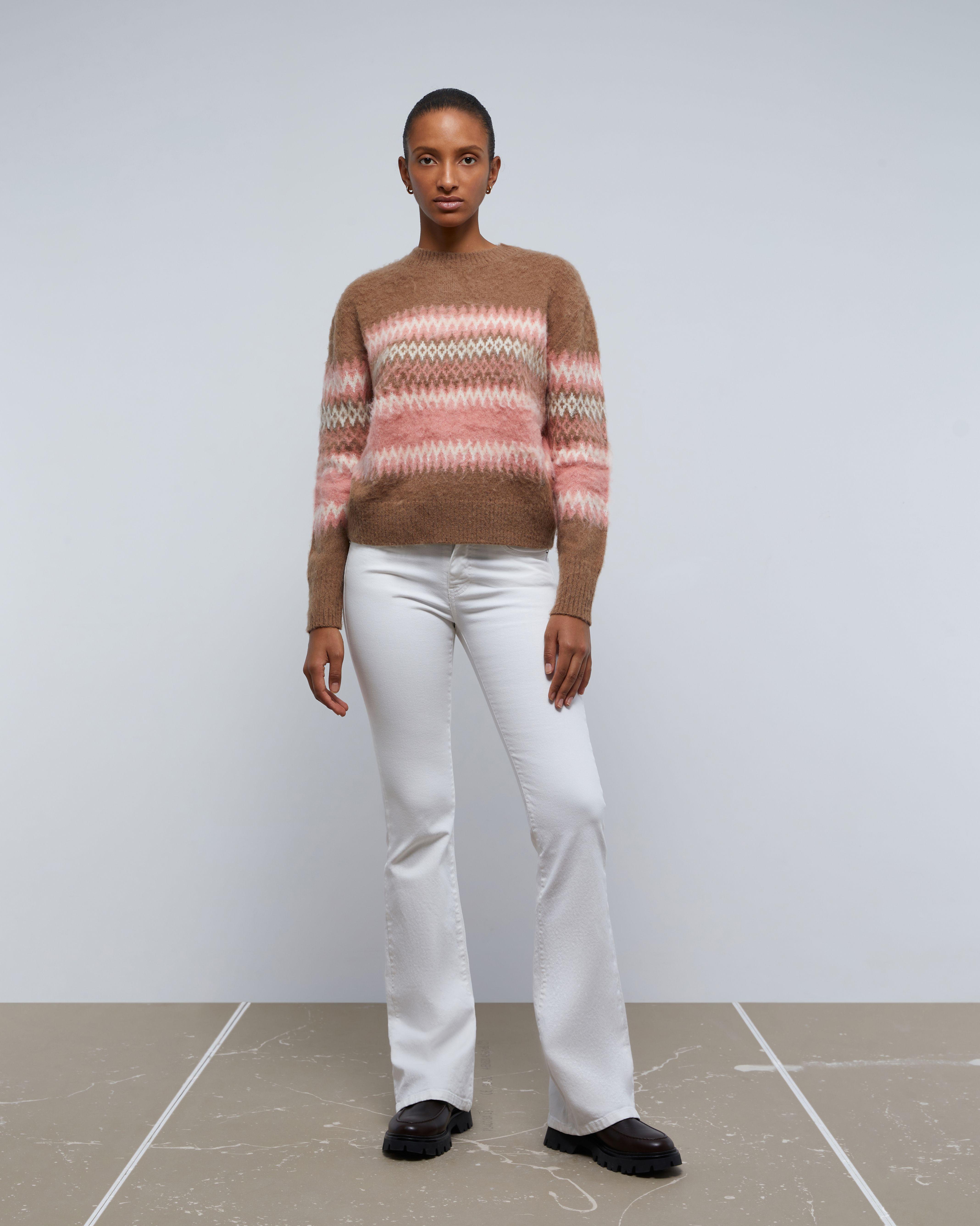 Jeans com Corte a Direito Ligeiramente Elásticos com Presilhas Brancos-1