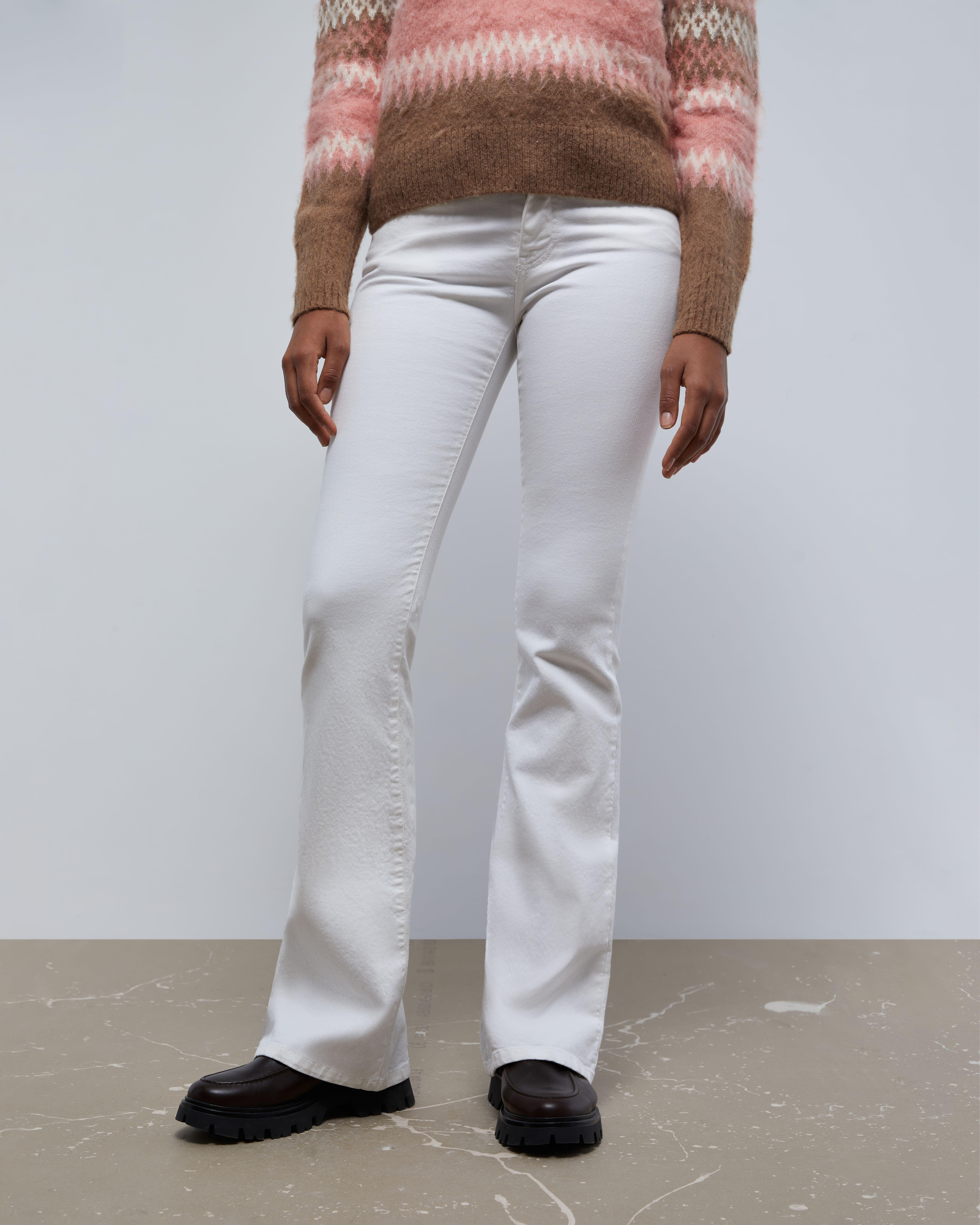 Jeans com Corte a Direito Ligeiramente Elásticos com Presilhas Brancos-3