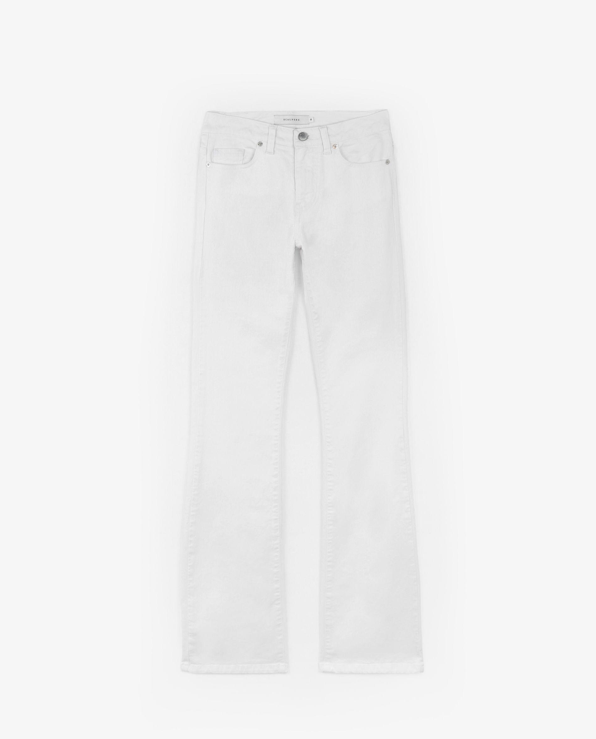 Jeans com Corte a Direito Ligeiramente Elásticos com Presilhas Brancos-4