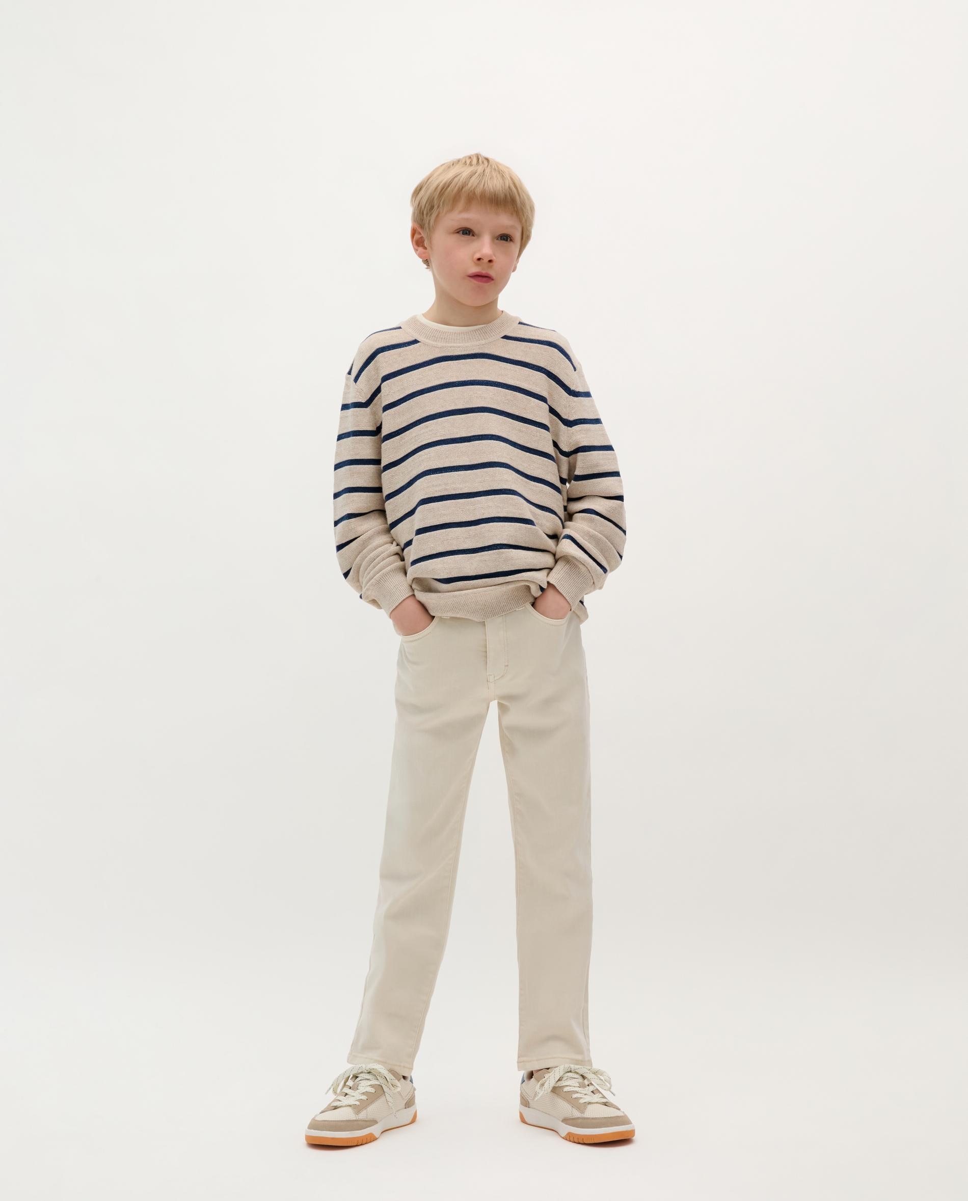 Calças Chino Infantil Ligeiramente Elásticas com Fecho de Botão e Fecho Zip Cru-1