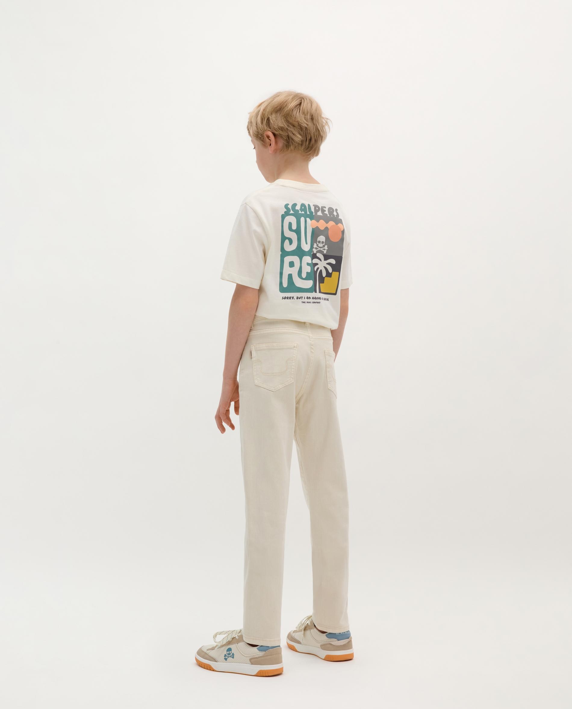 Calças Chino Infantil Ligeiramente Elásticas com Fecho de Botão e Fecho Zip Cru-4