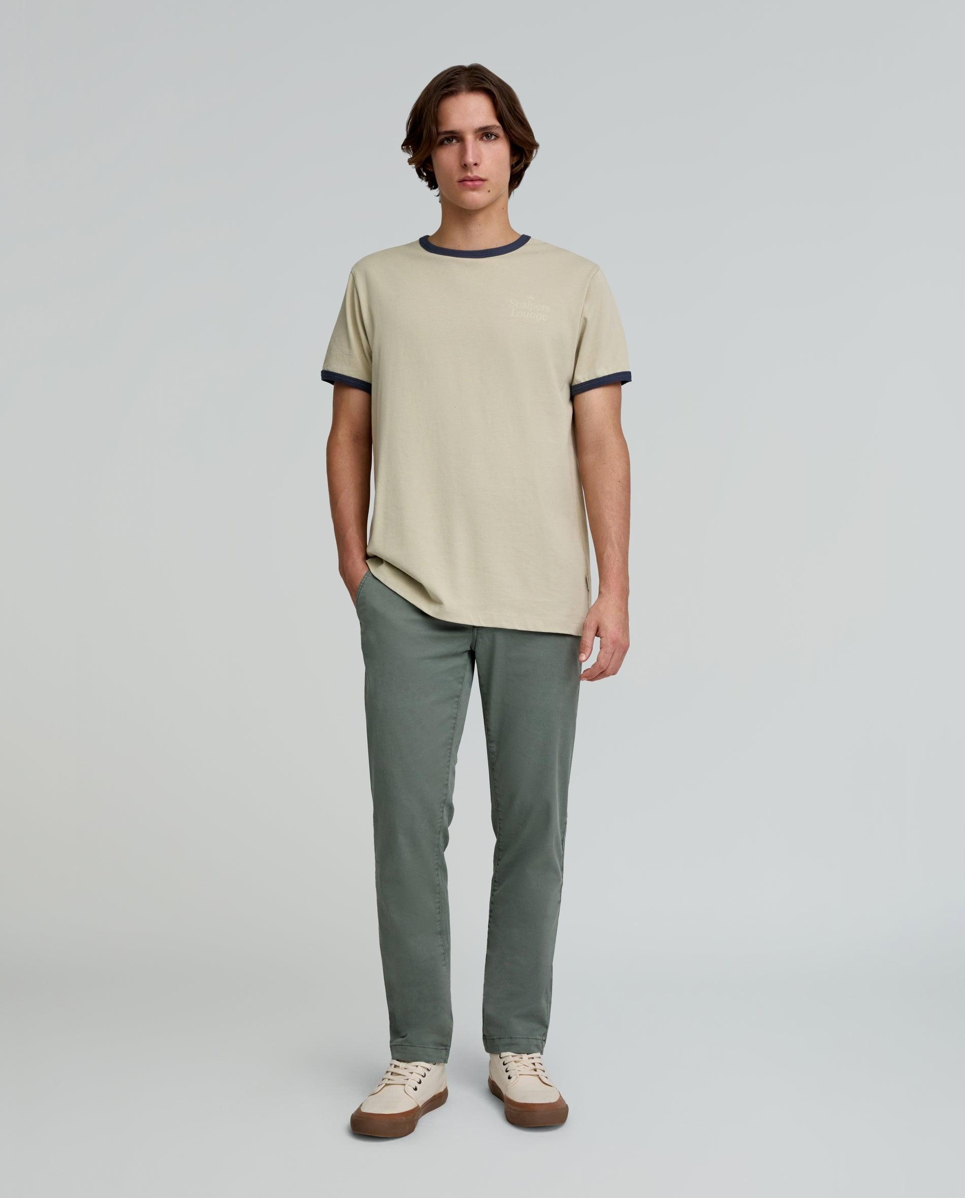 Calças Chino Regular Fit Ligeiramente Elásticas Verde-1