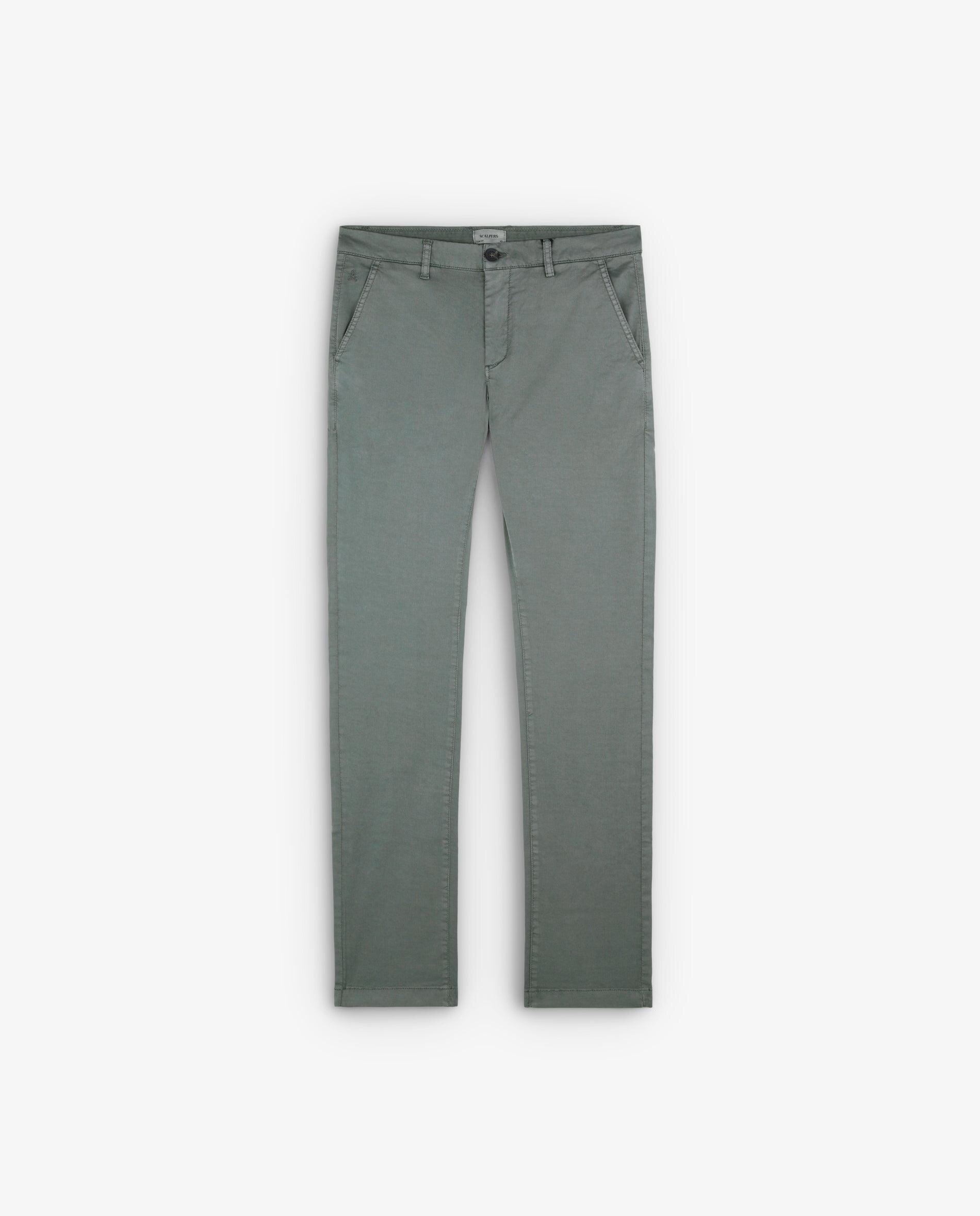 Calças Chino Regular Fit Ligeiramente Elásticas Verde-4
