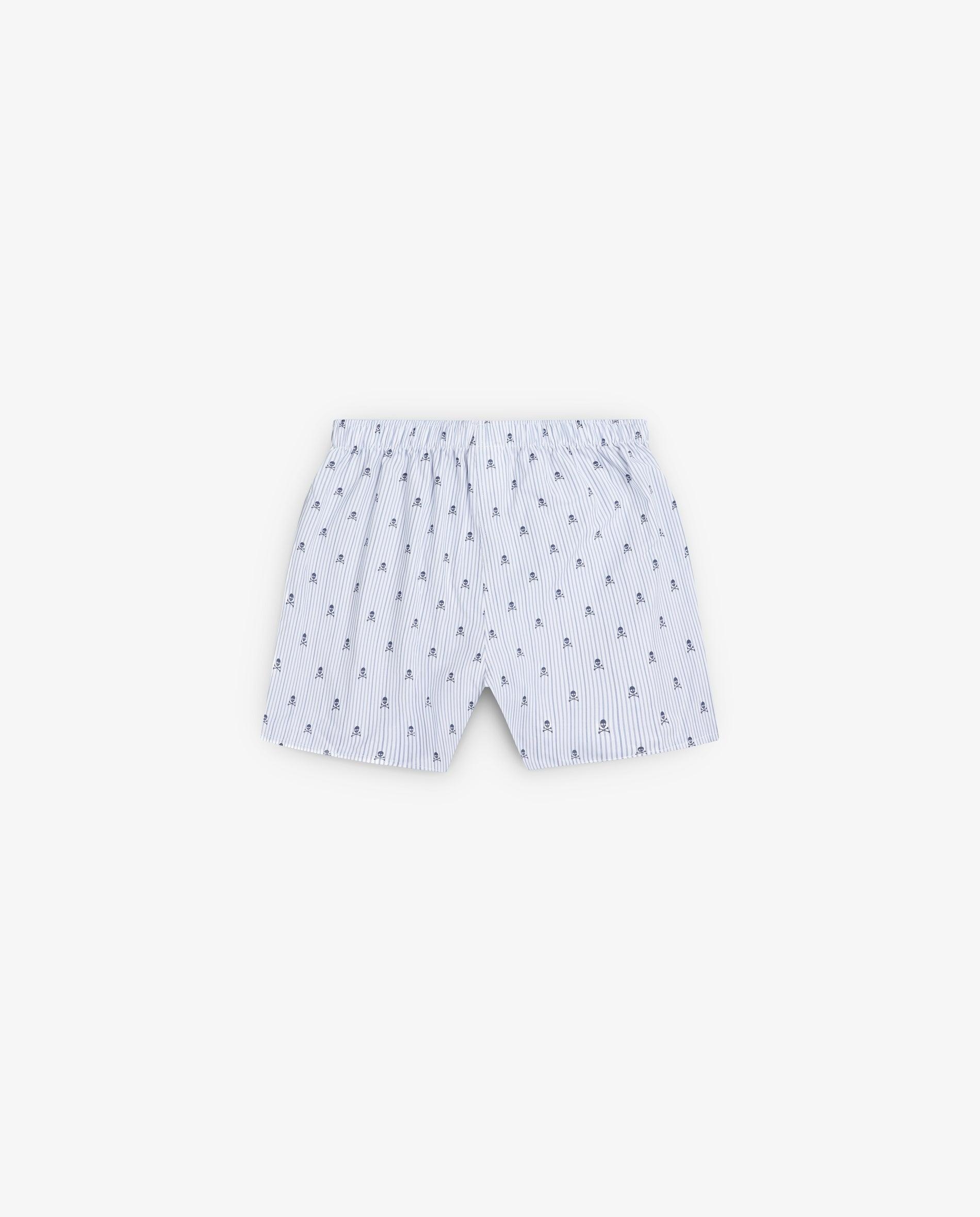 Boxer de Tecido com Padrão Às Riscas e Estampado de Caveiras Azul-2