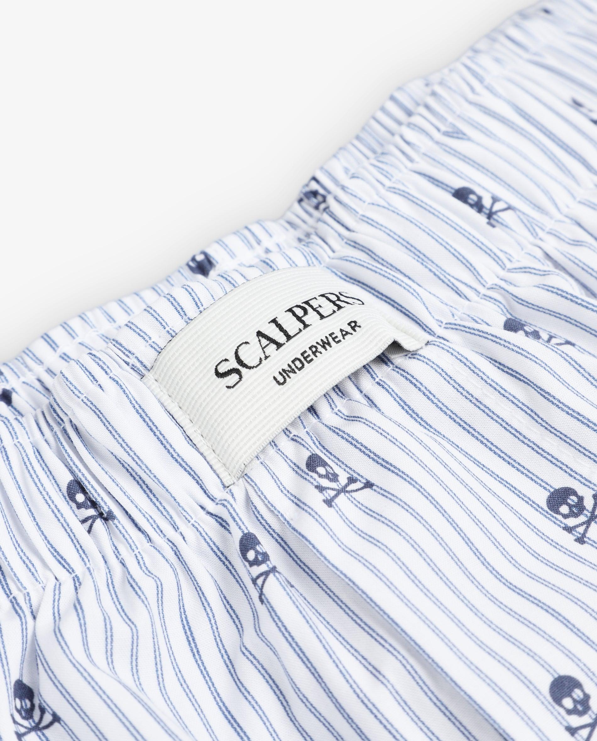 Boxer de Tecido com Padrão Às Riscas e Estampado de Caveiras Azul-3
