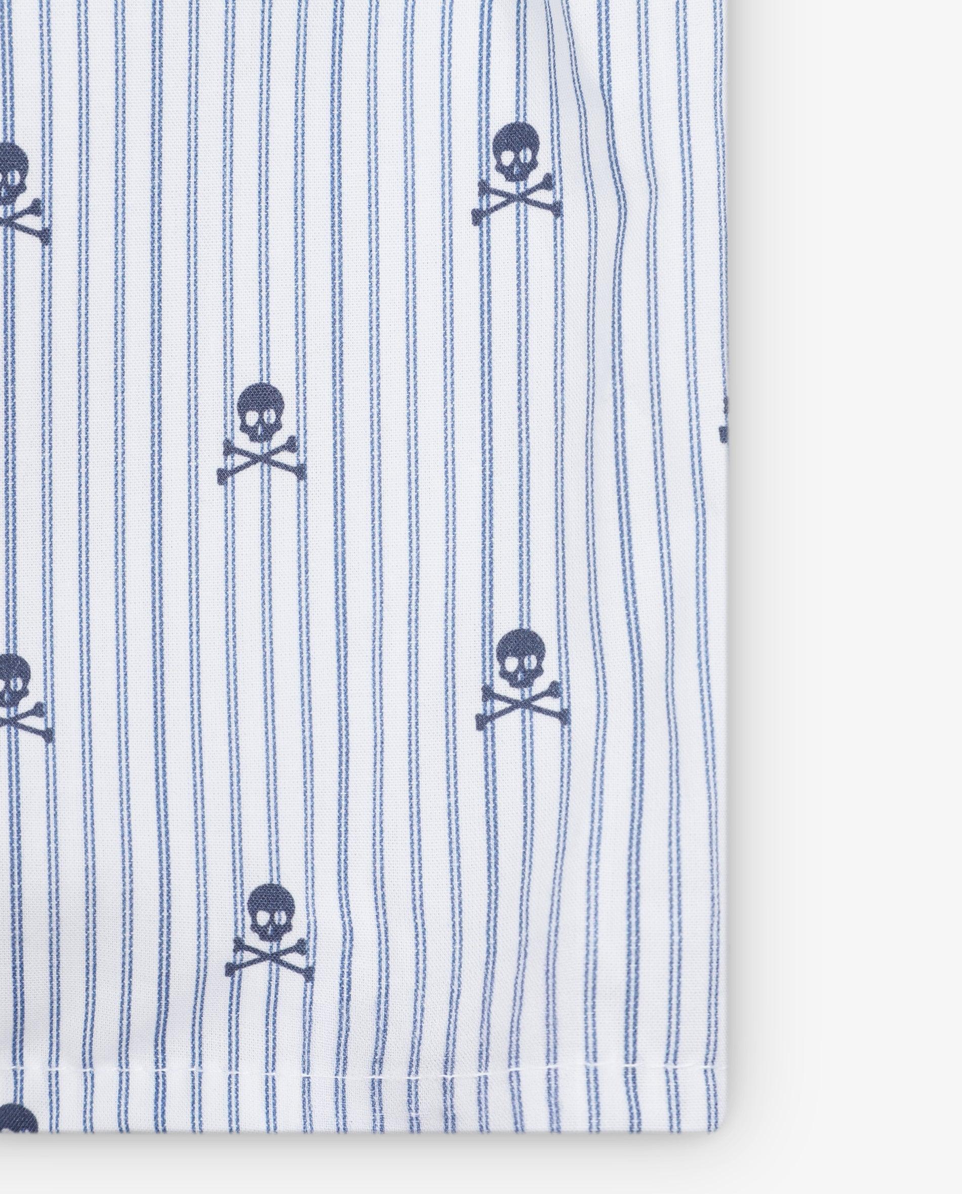 Boxer de Tecido com Padrão Às Riscas e Estampado de Caveiras Azul-4