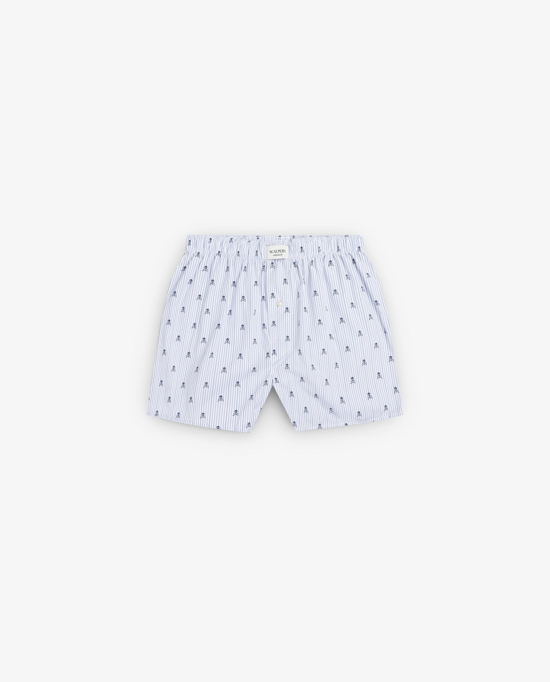 Imagem 0 de Boxer de Tecido com Padrão Às Riscas e Estampado de Caveiras