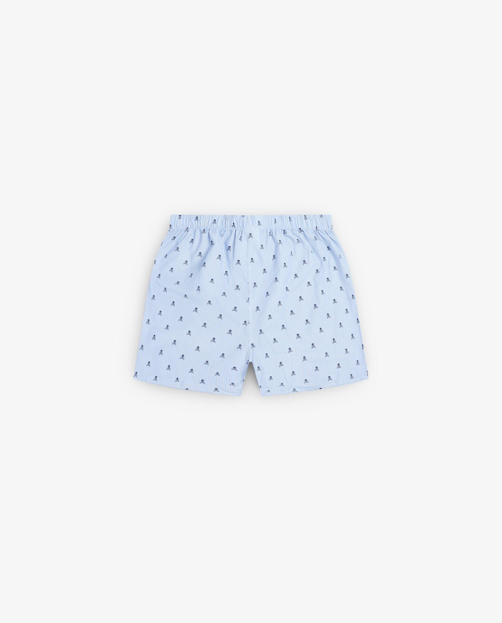 Boxer de Tecido com Padrão Às Riscas e Estampado de Caveiras Azul-2