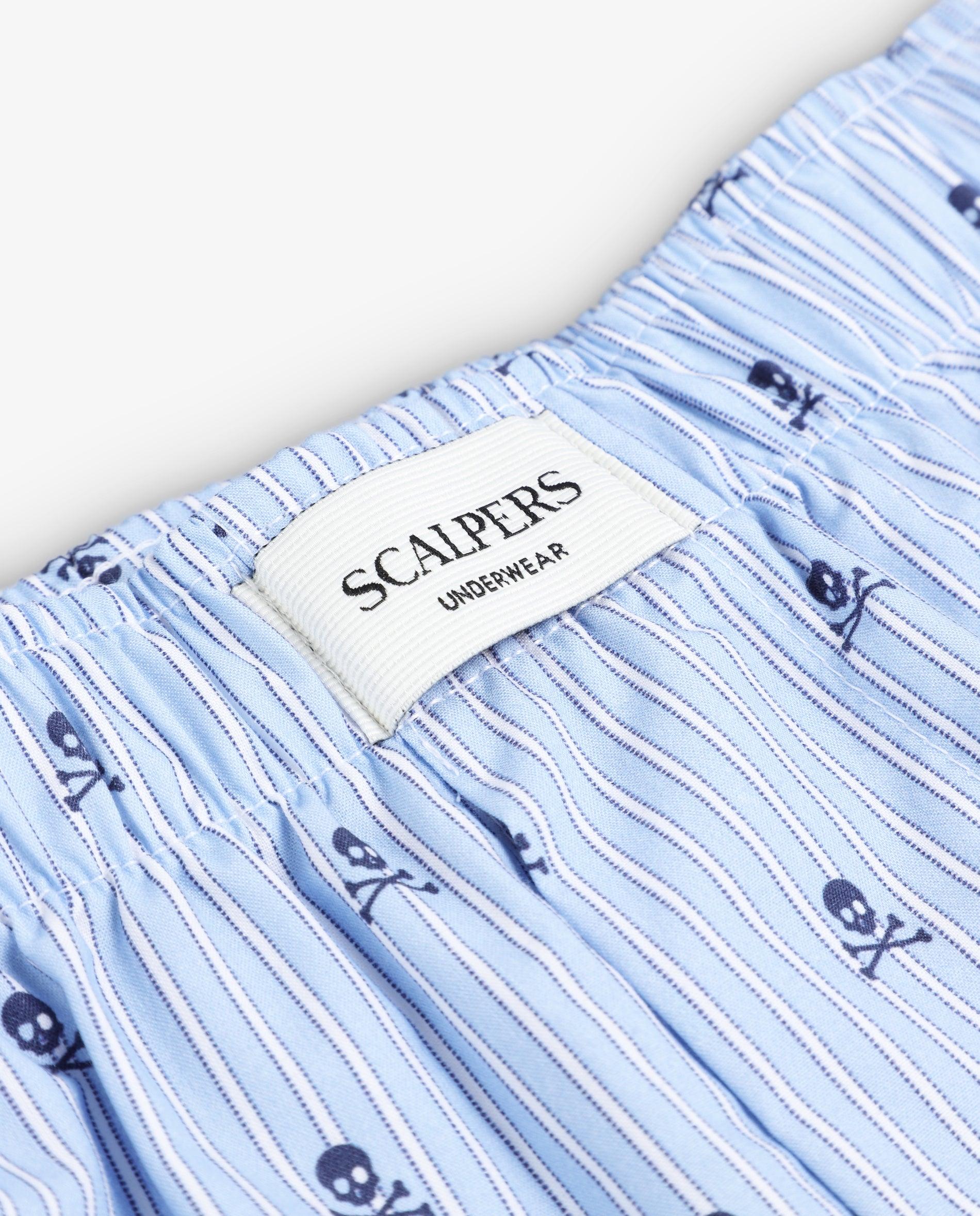 Boxer de Tecido com Padrão Às Riscas e Estampado de Caveiras Azul-3