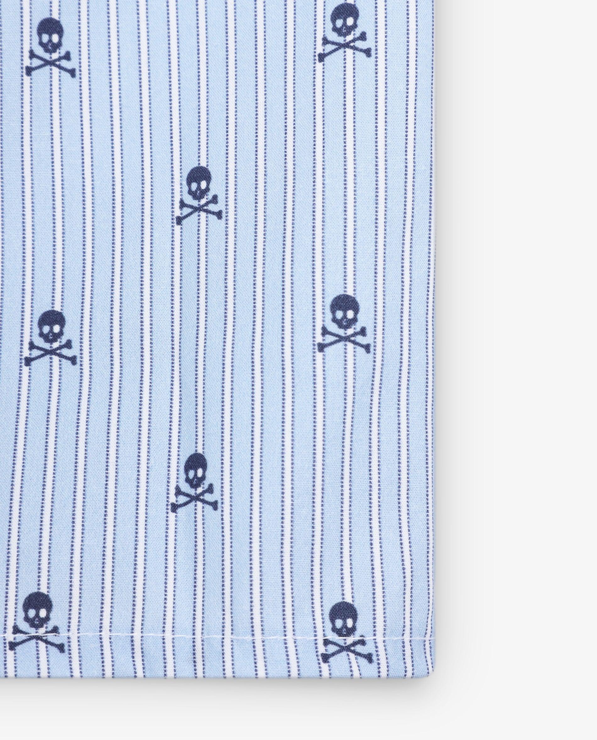 Boxer de Tecido com Padrão Às Riscas e Estampado de Caveiras Azul-4
