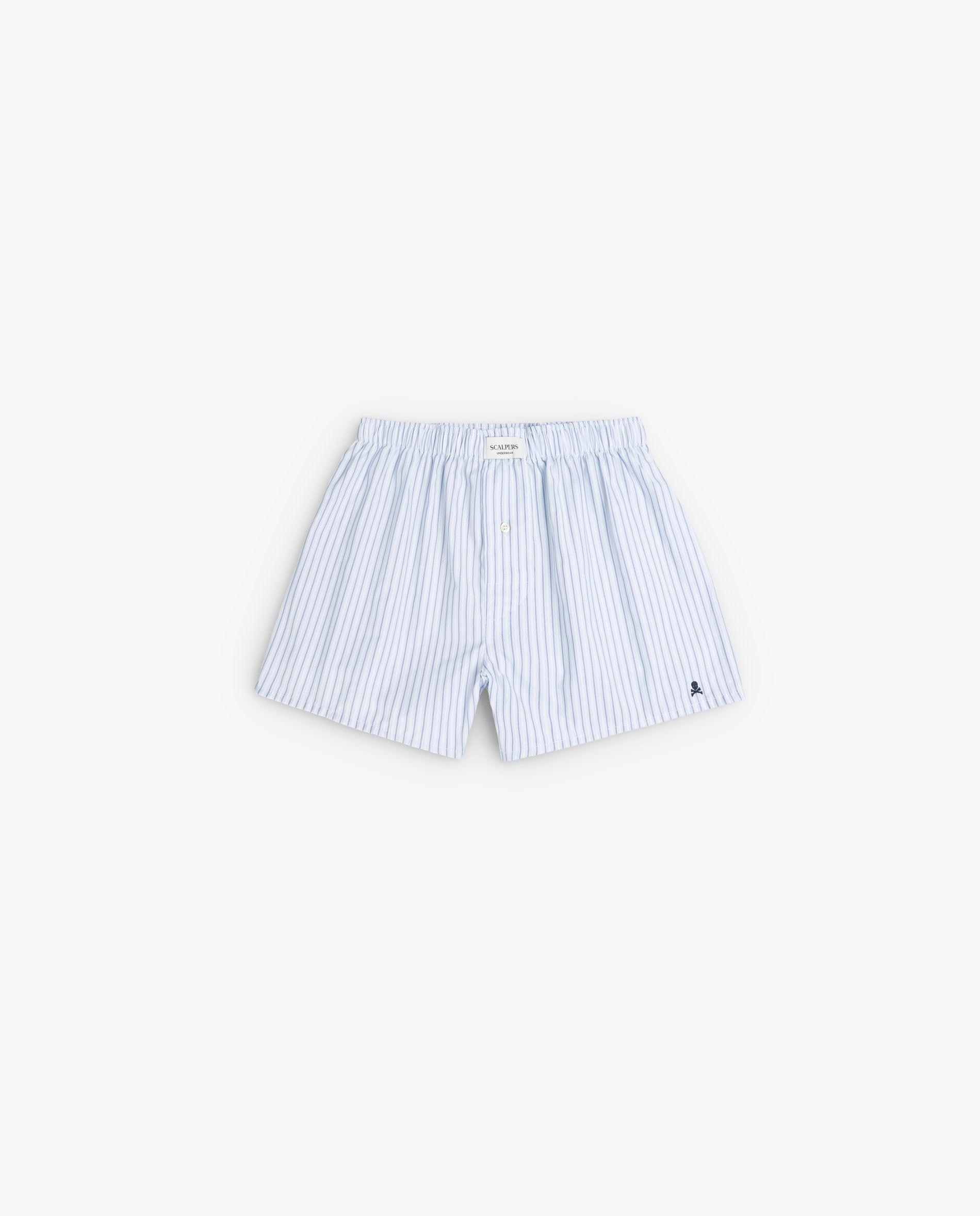 Boxer de Tecido Às Riscas com Cintura Elástica Branco-1