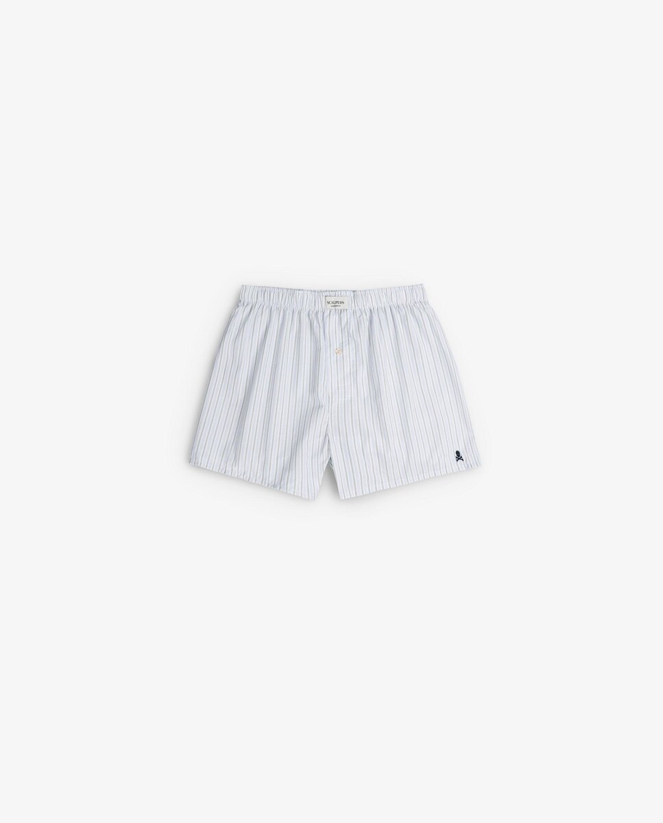 Boxers de Algodão Às Riscas Branco-1