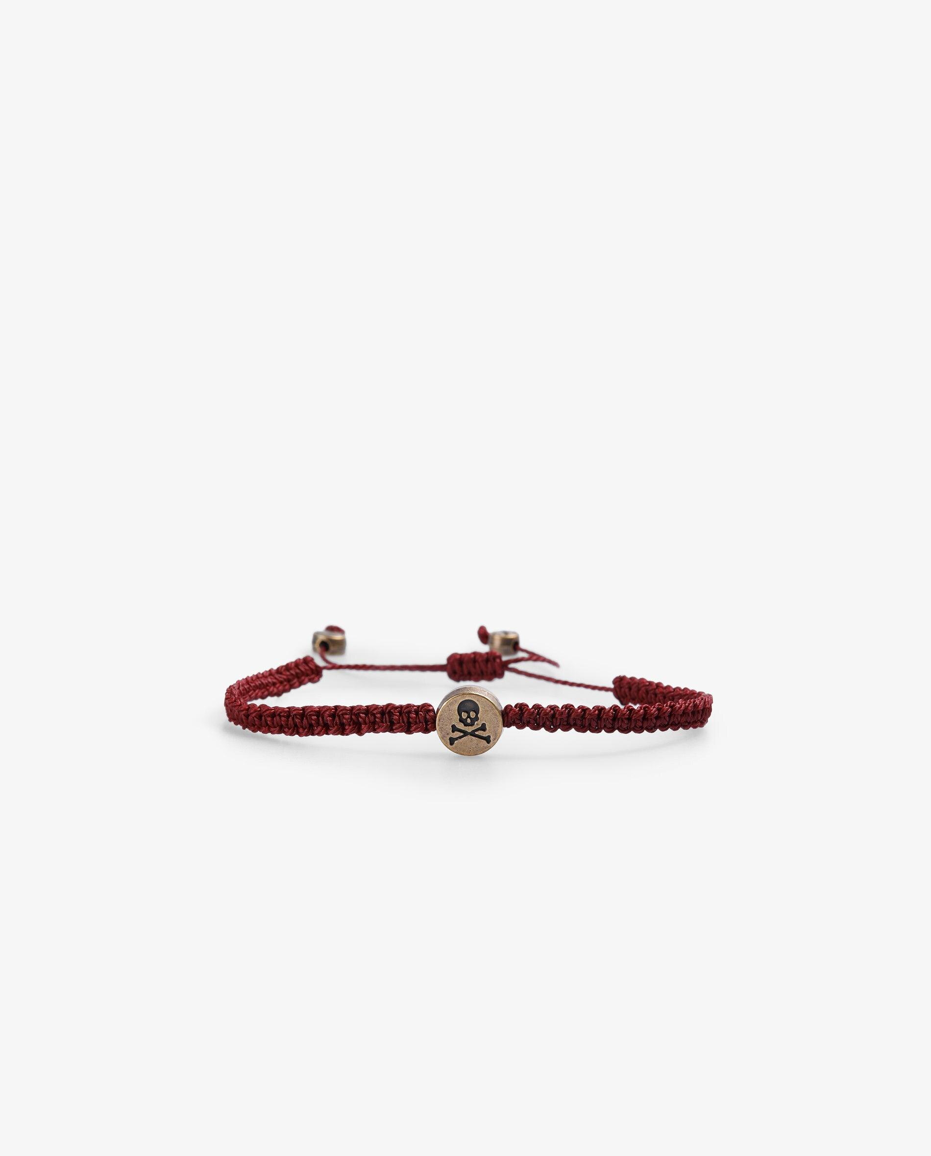 Pulseira Entrançada com Detalhe de Caveira Grená-1