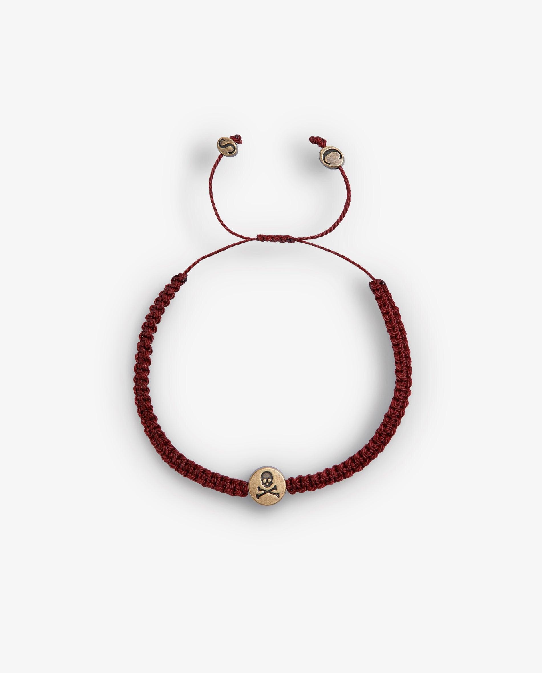 Pulseira Entrançada com Detalhe de Caveira Grená-2