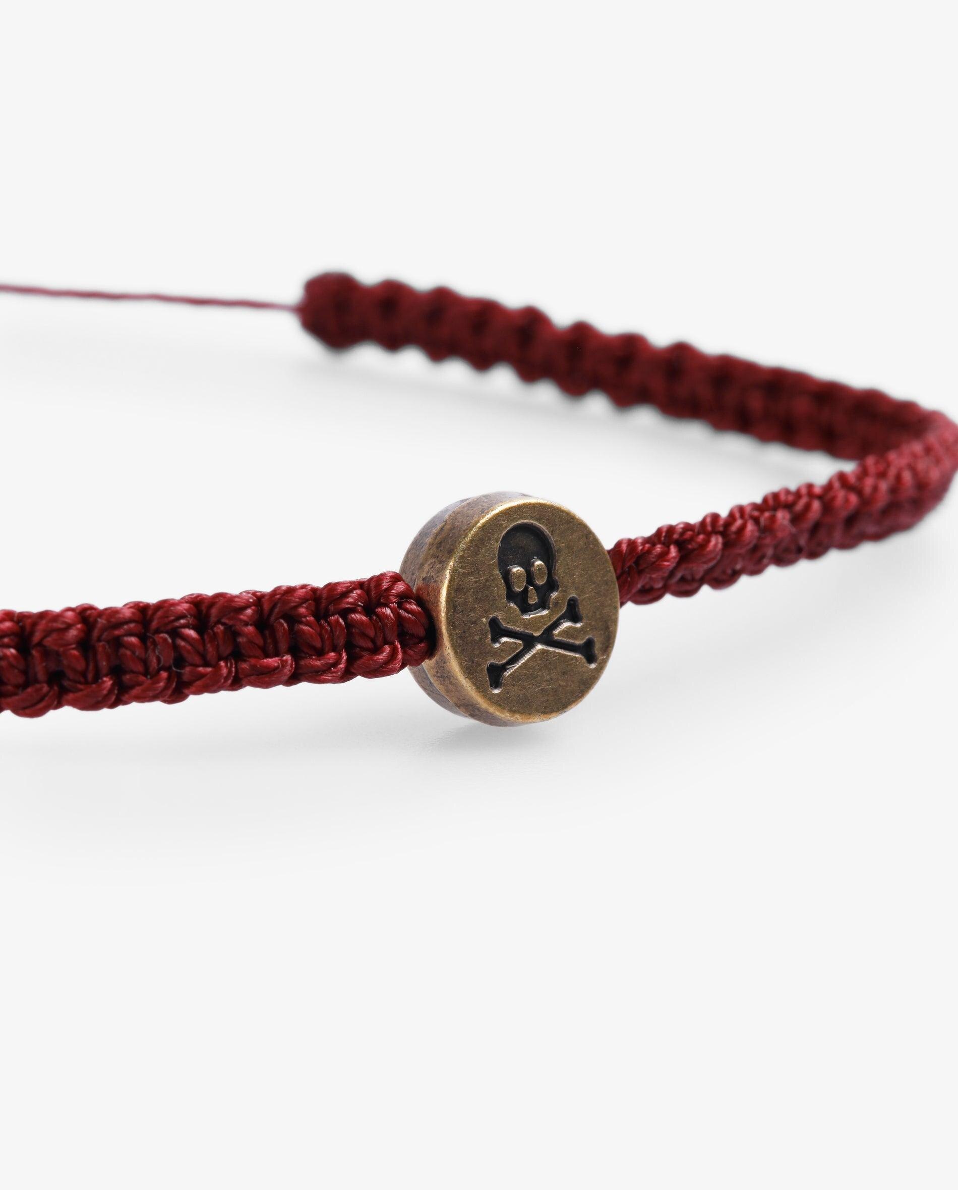Pulseira Entrançada com Detalhe de Caveira Grená-5
