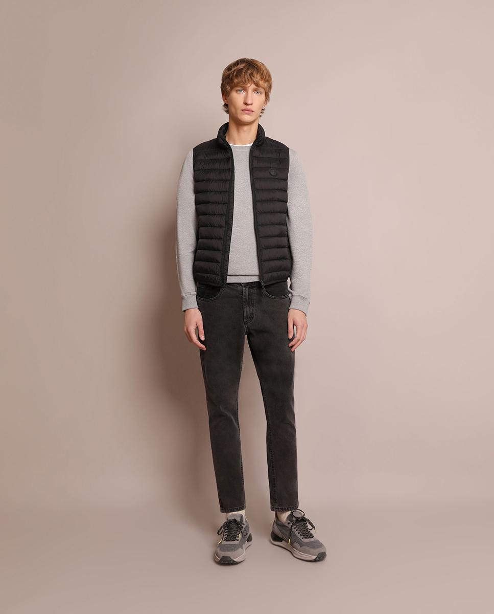 Colete de Sobretudo Slim Fit com Fecho Zip Preto-1