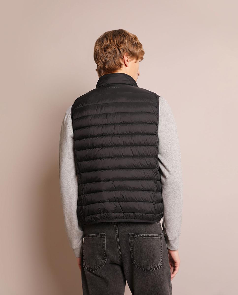 Colete de Sobretudo Slim Fit com Fecho Zip Preto-2