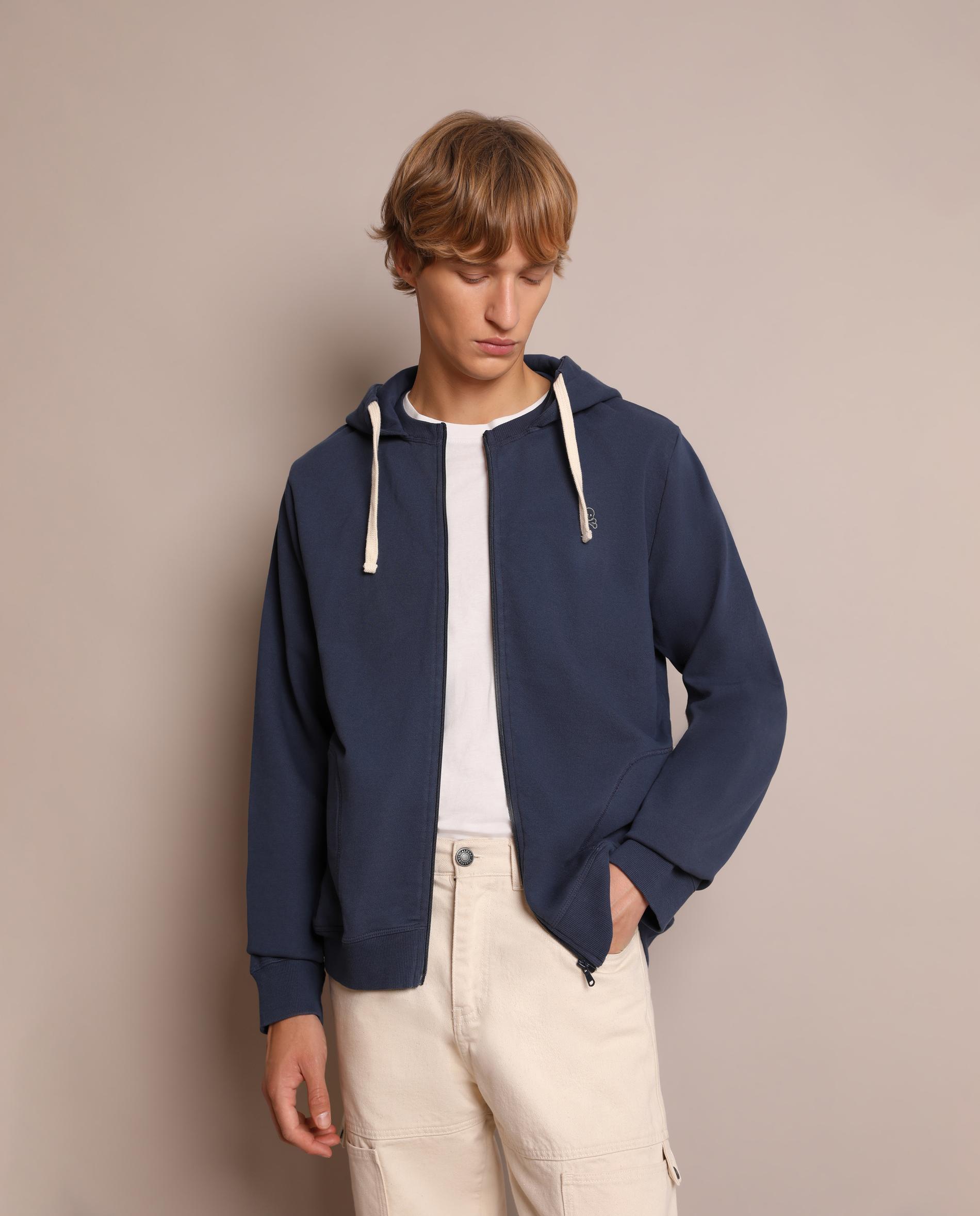 Sweatshirt com Capuz e Fecho Zip Navy-1