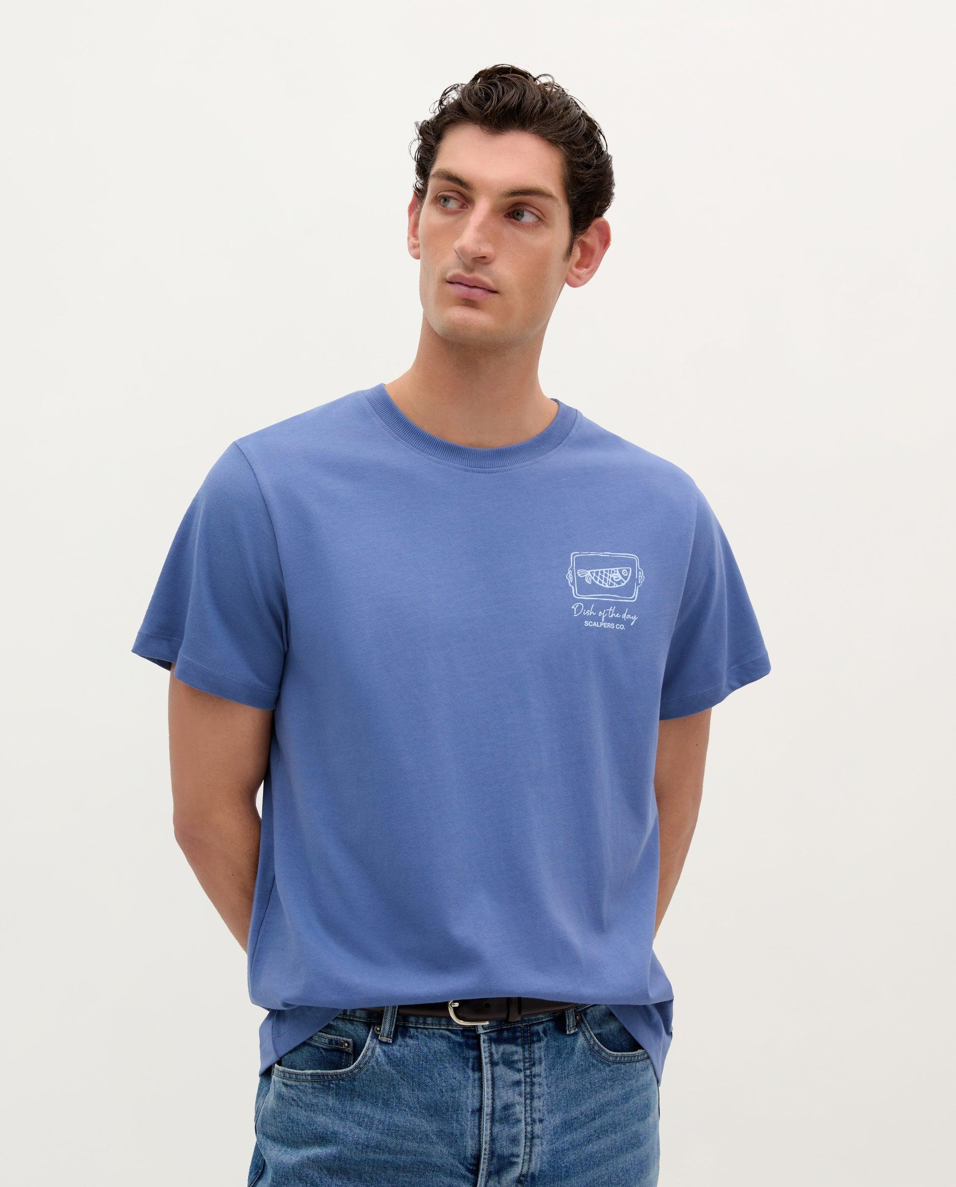 T-shirt de Algodão de Manga Curta Azul-elétrico-1