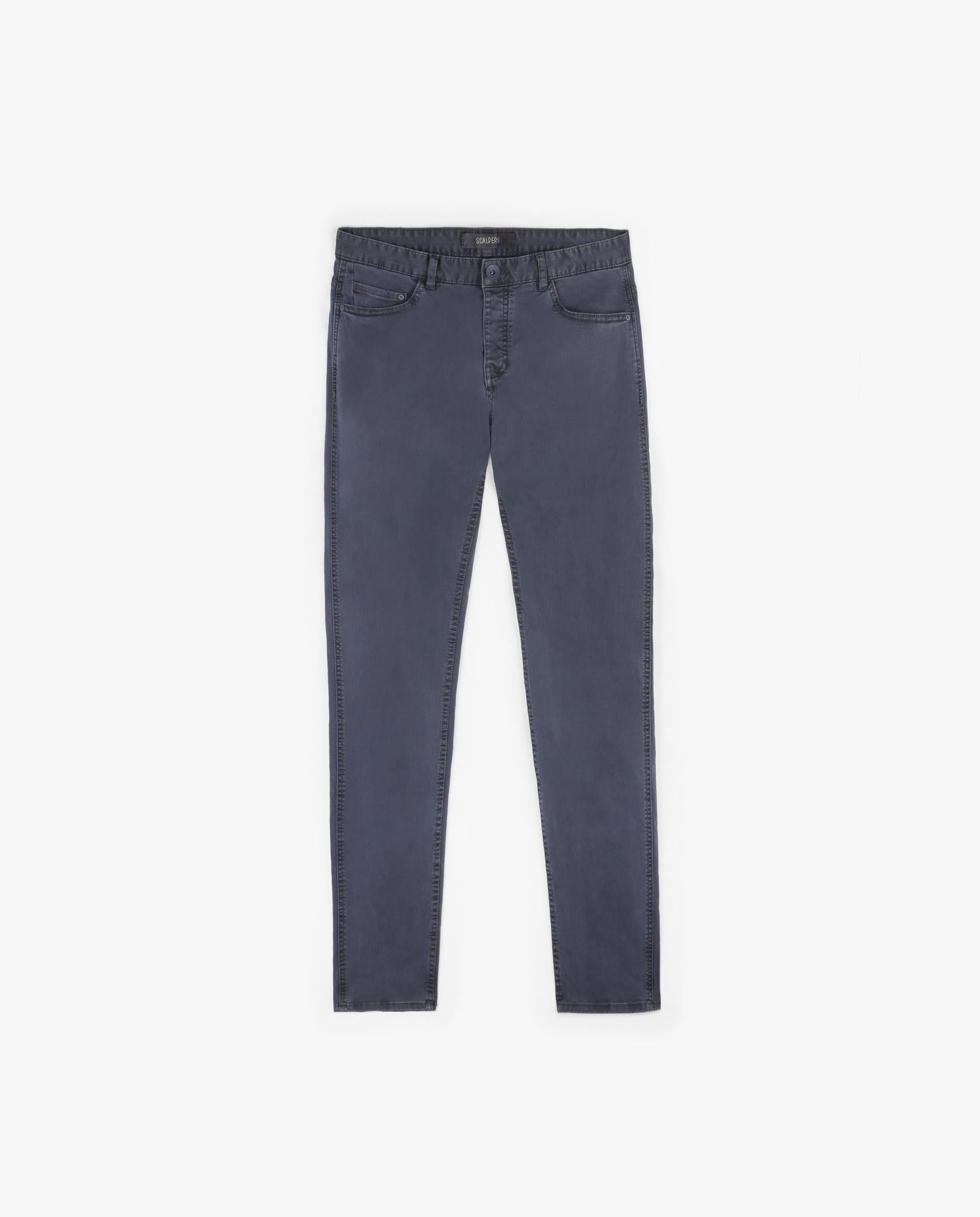 Calças Cinco Bolsos Regular Fit com Presilhas na Cintura Navy-6