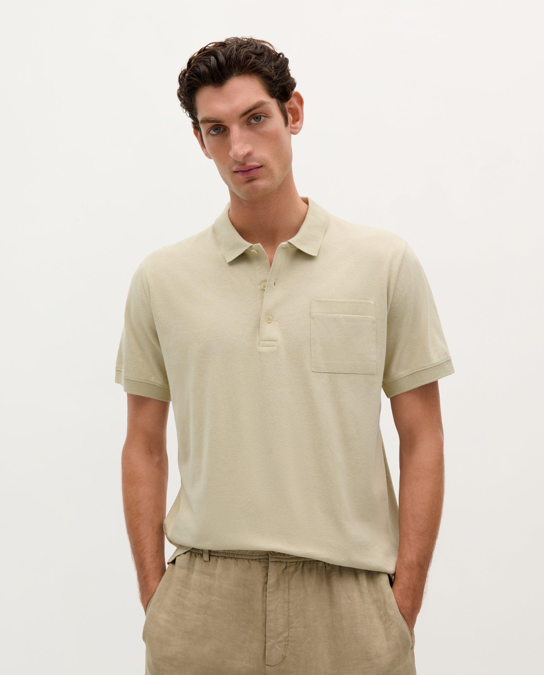 Polo de Manga Curta com Bolso no Peito Bege-1