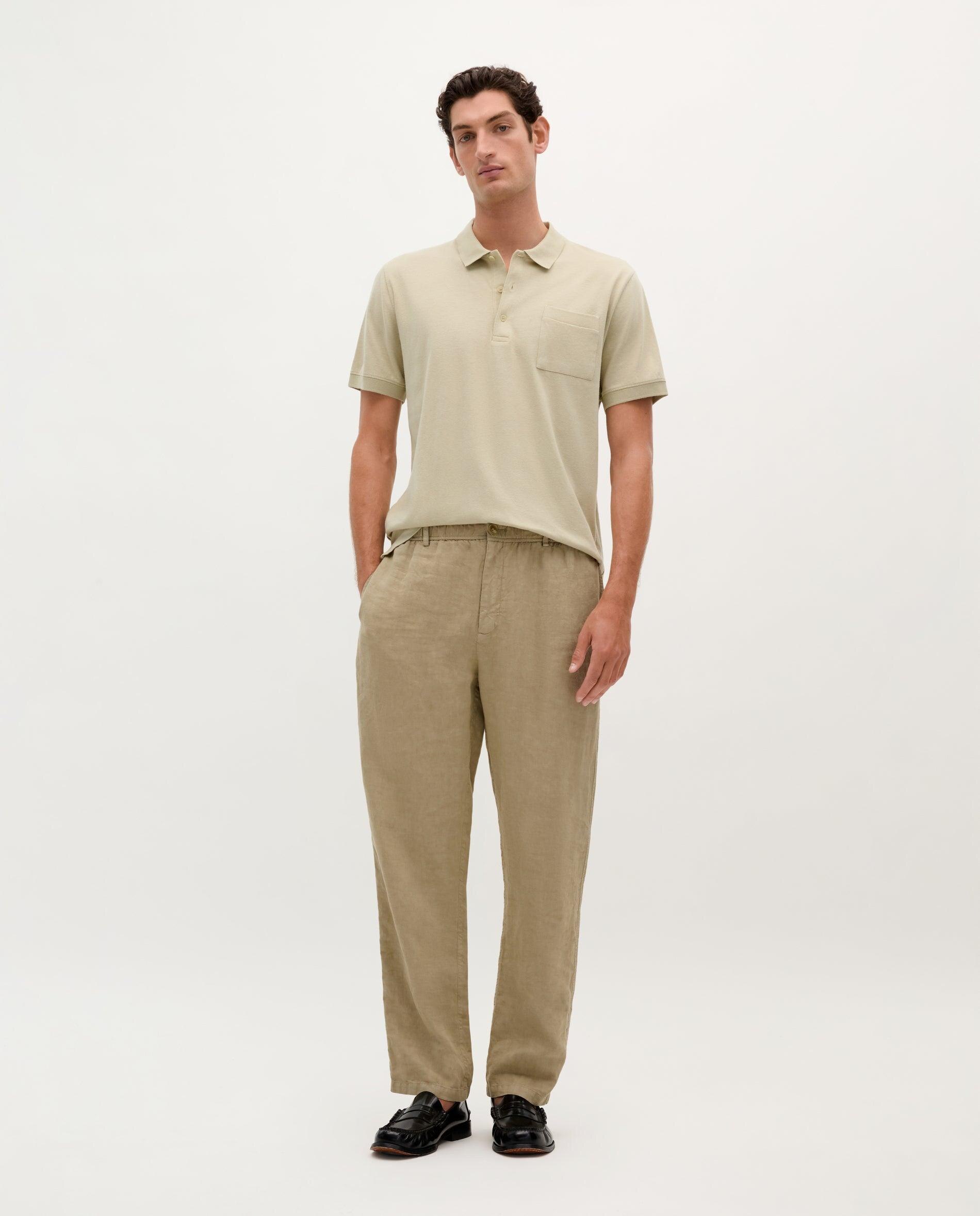 Polo de Manga Curta com Bolso no Peito Bege-2