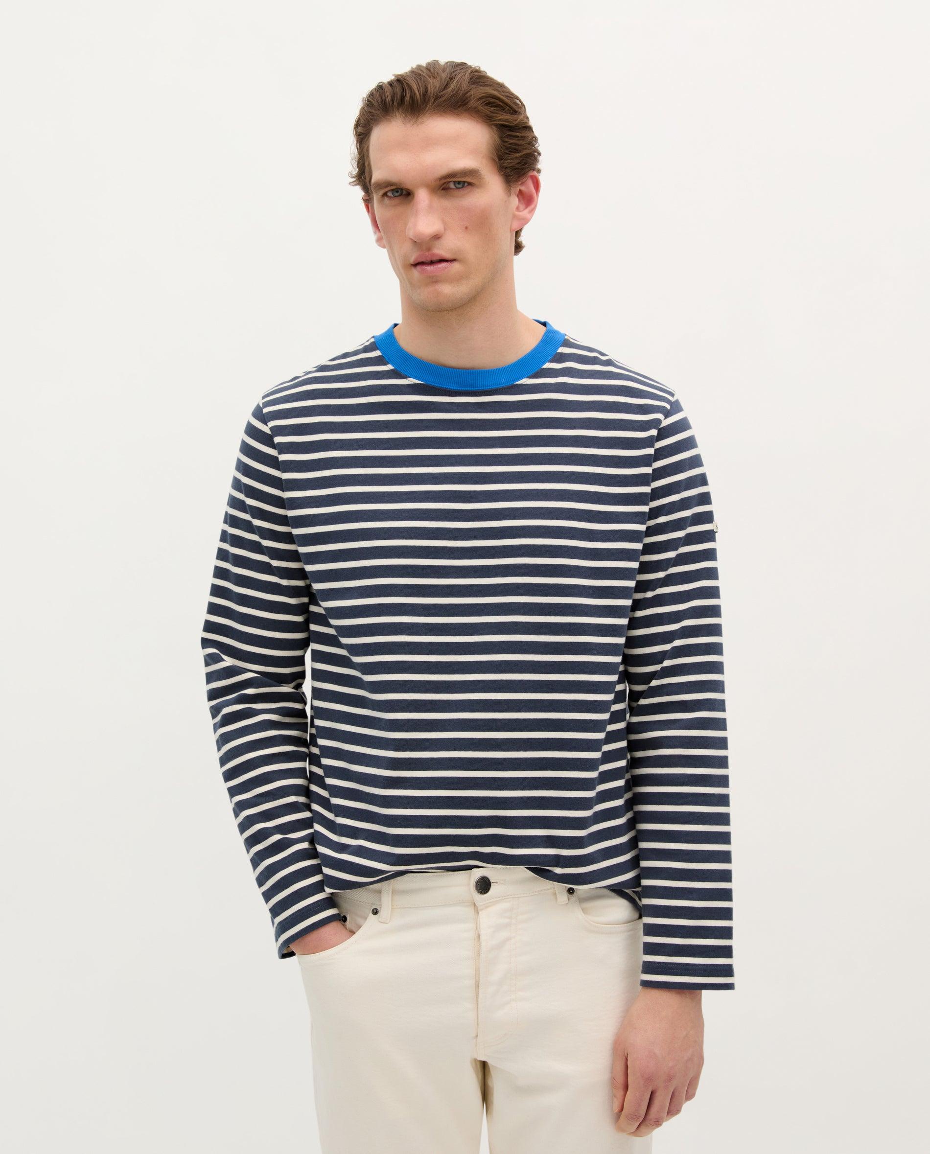 Sweatshirt em Algodão às Riscas Azul-1