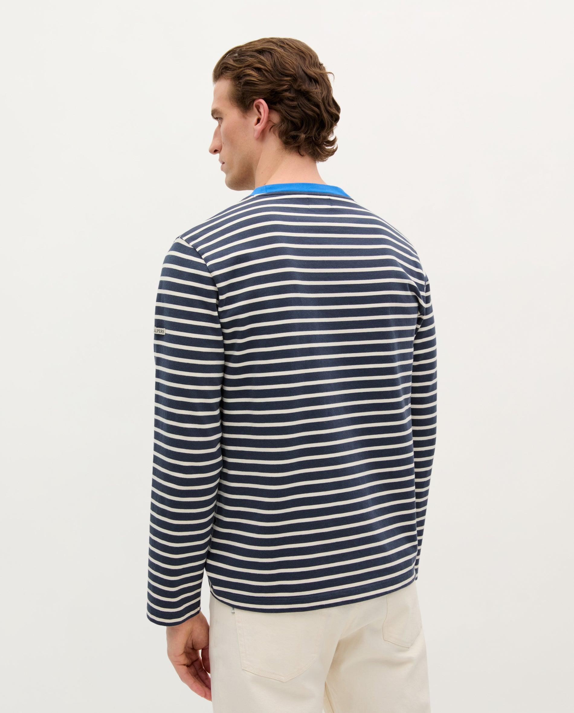 Sweatshirt em Algodão às Riscas Azul-2