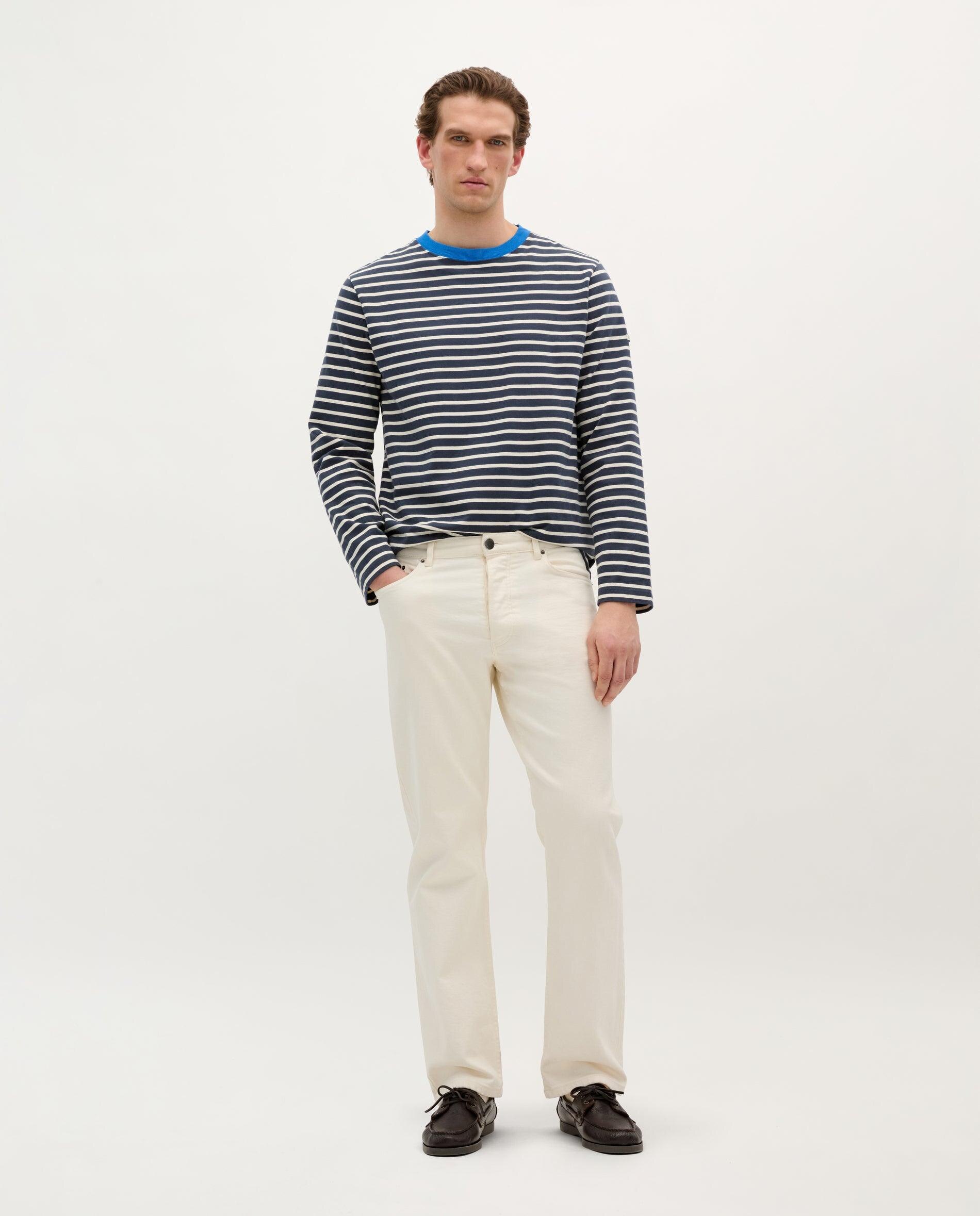 Sweatshirt em Algodão às Riscas Azul-3