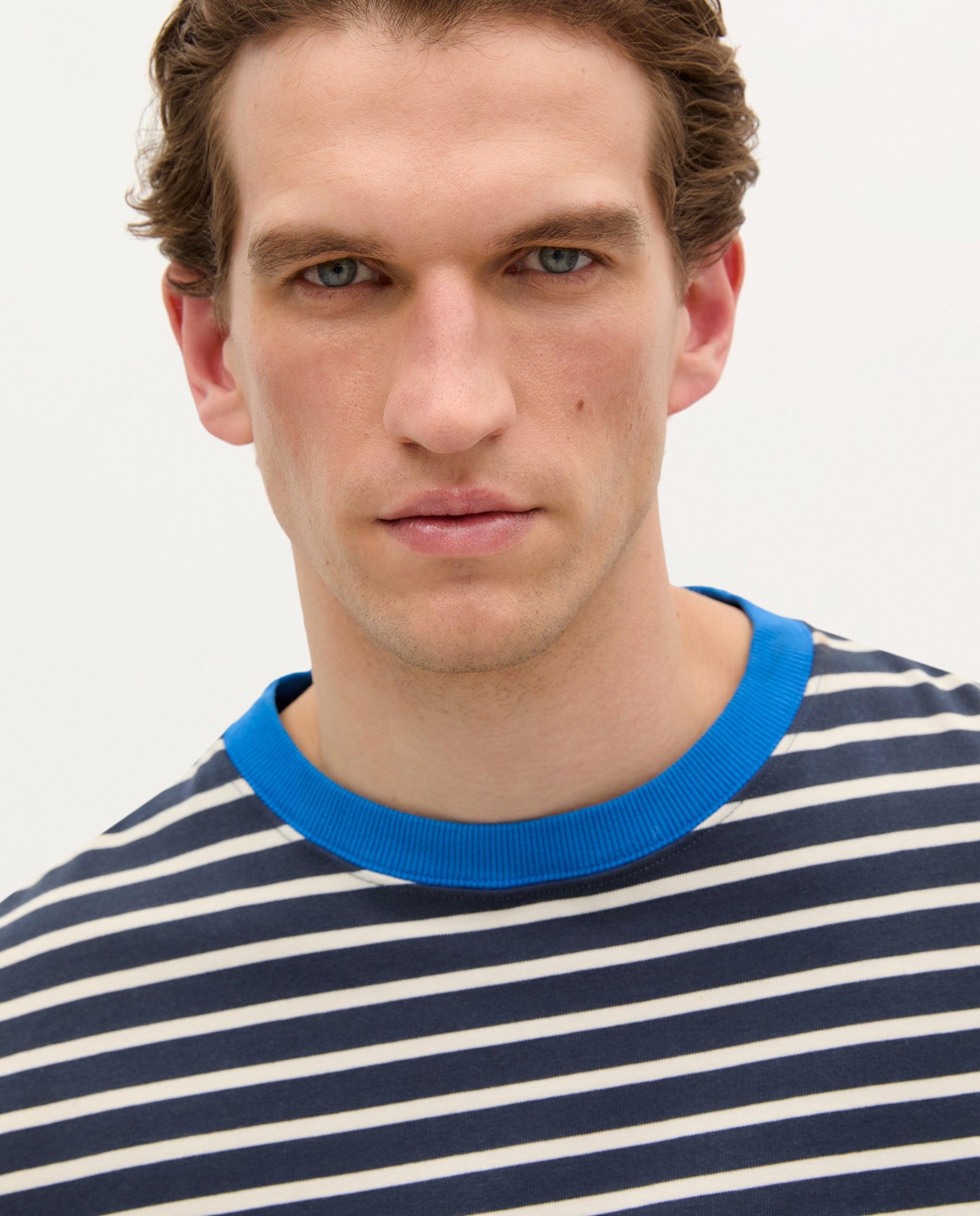 Sweatshirt em Algodão às Riscas Azul-4