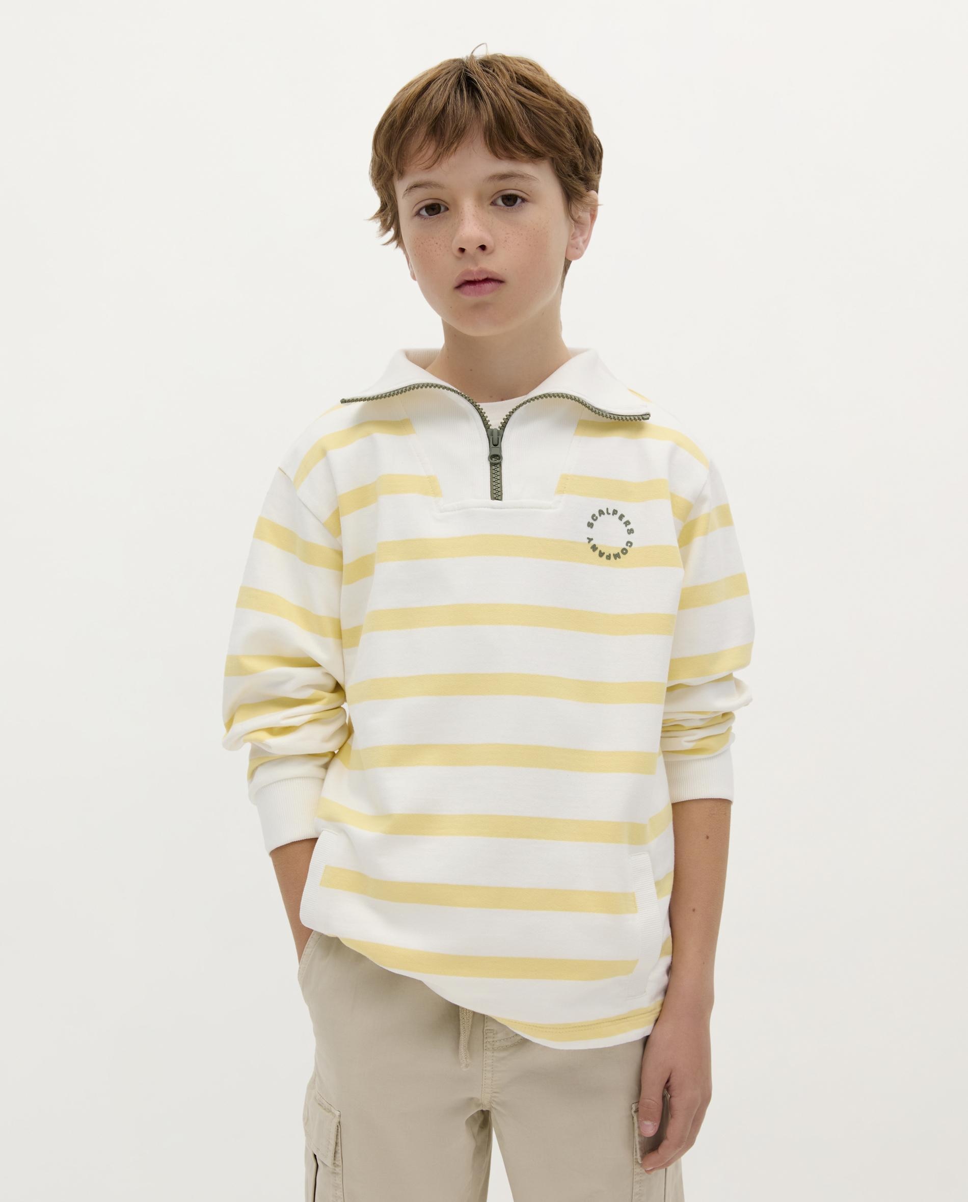 Sweatshirt Infantil de Algodão com Gola Alta de Fecho Zip Scalpers Amarelo-1