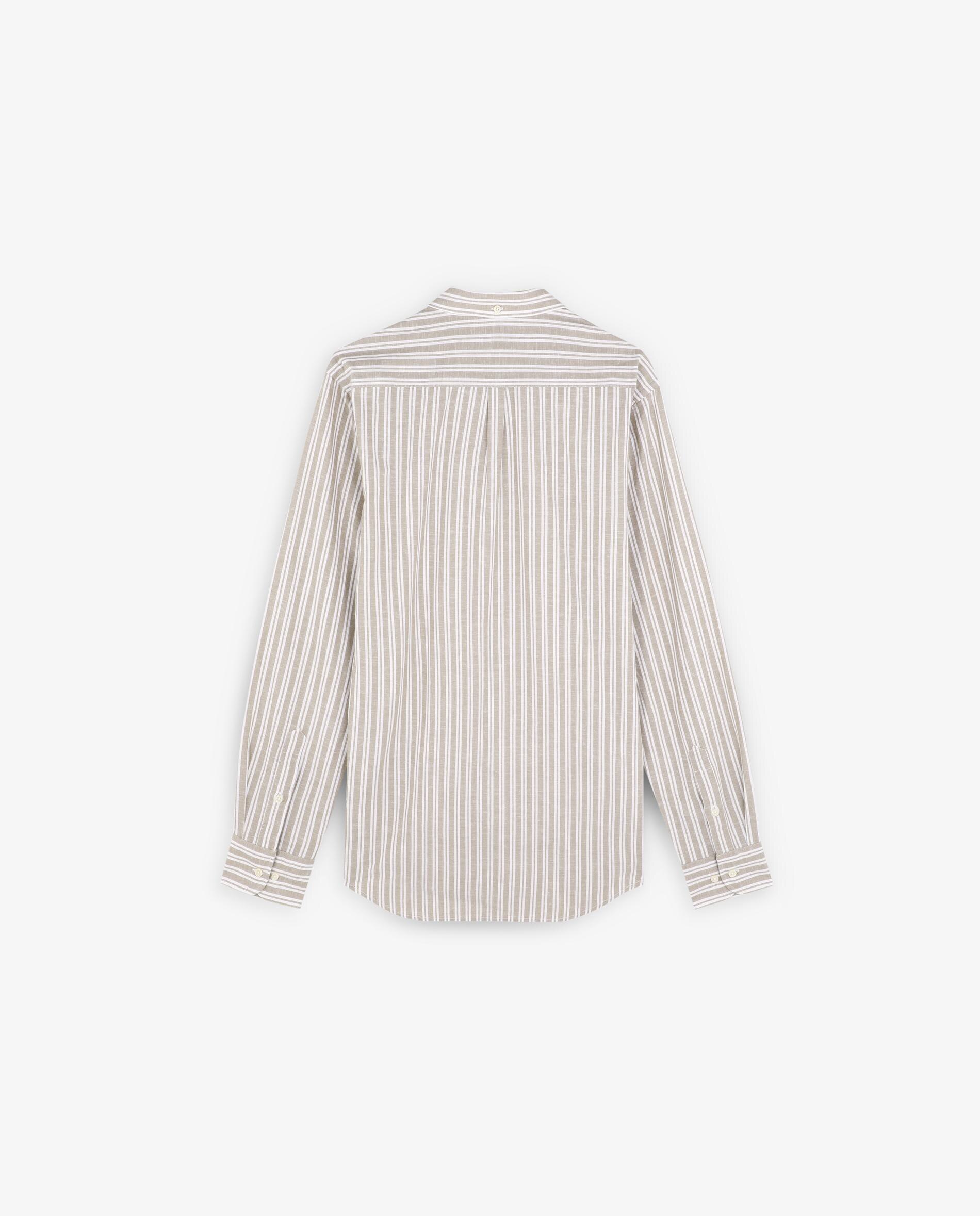 Camisa às Riscas com Gola Abotoada Caqui-2