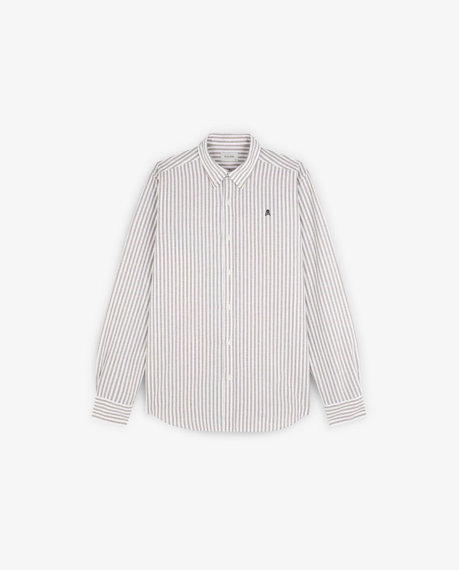 Camisa Regular Fit às Riscas Caqui-1