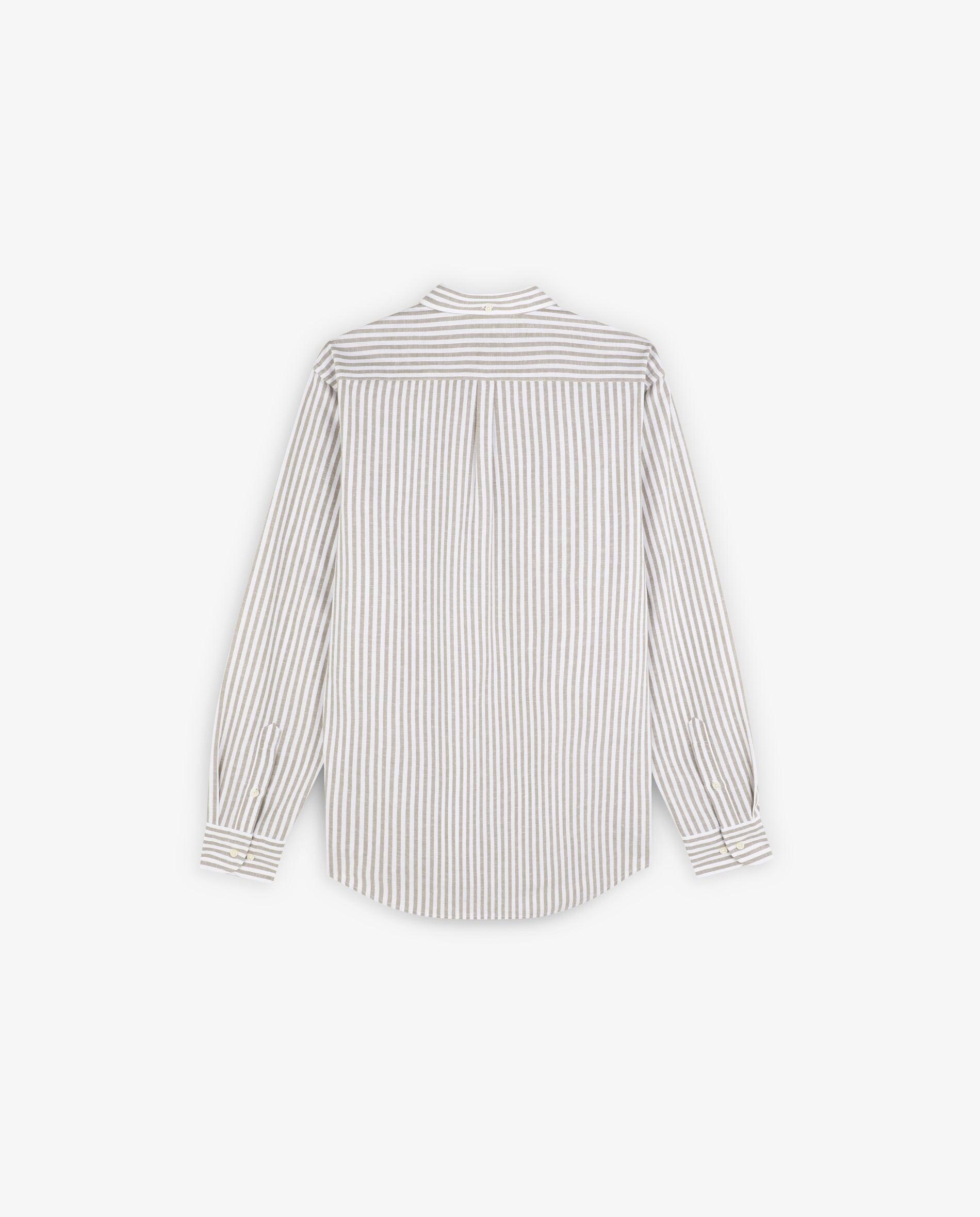 Camisa Regular Fit às Riscas Caqui-2