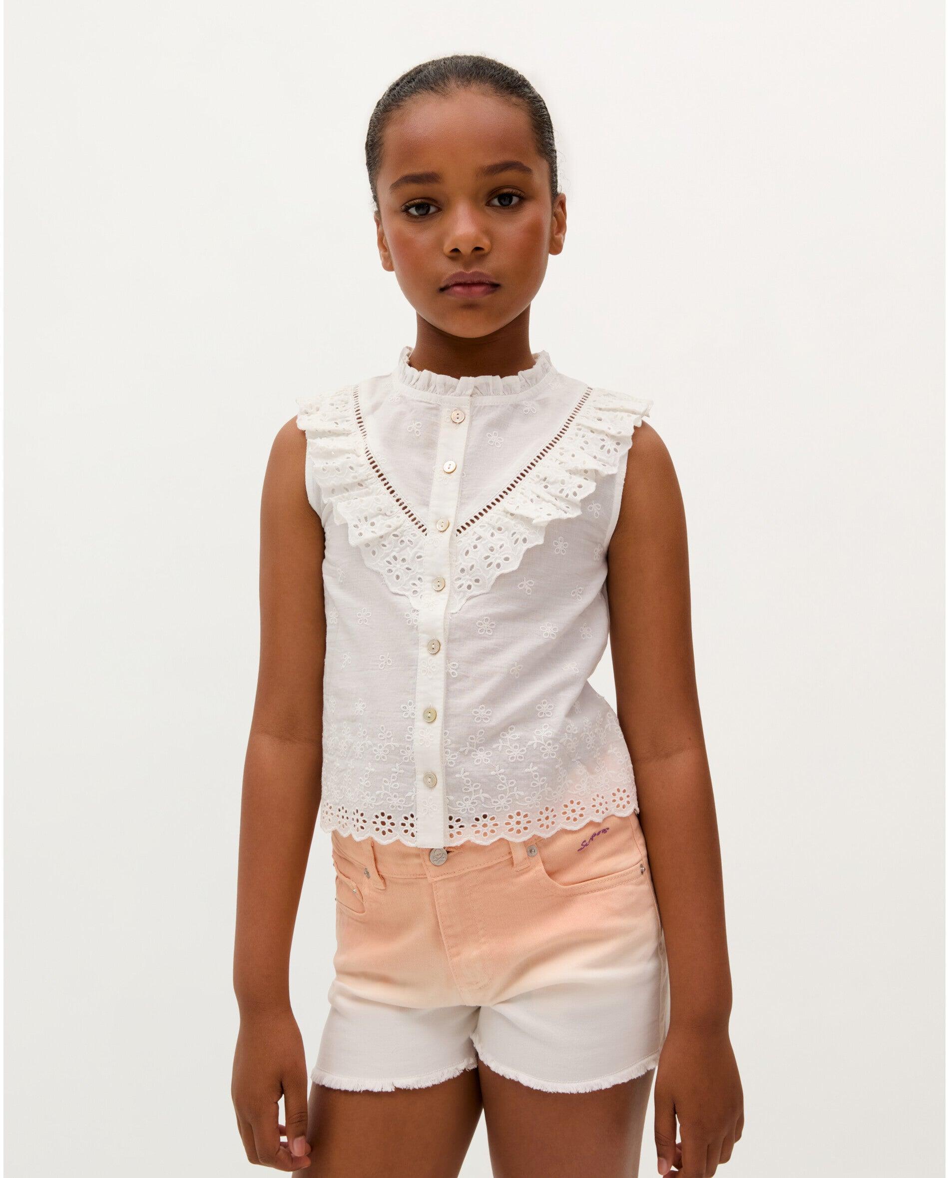 Blusa com Folhos e Bordado Suíço Scalpers Branco-1