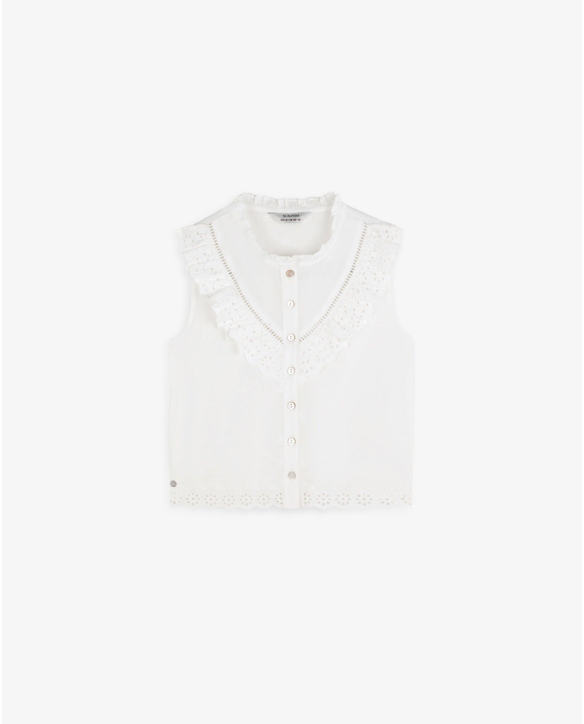 Blusa com Folhos e Bordado Suíço Scalpers Branco-4