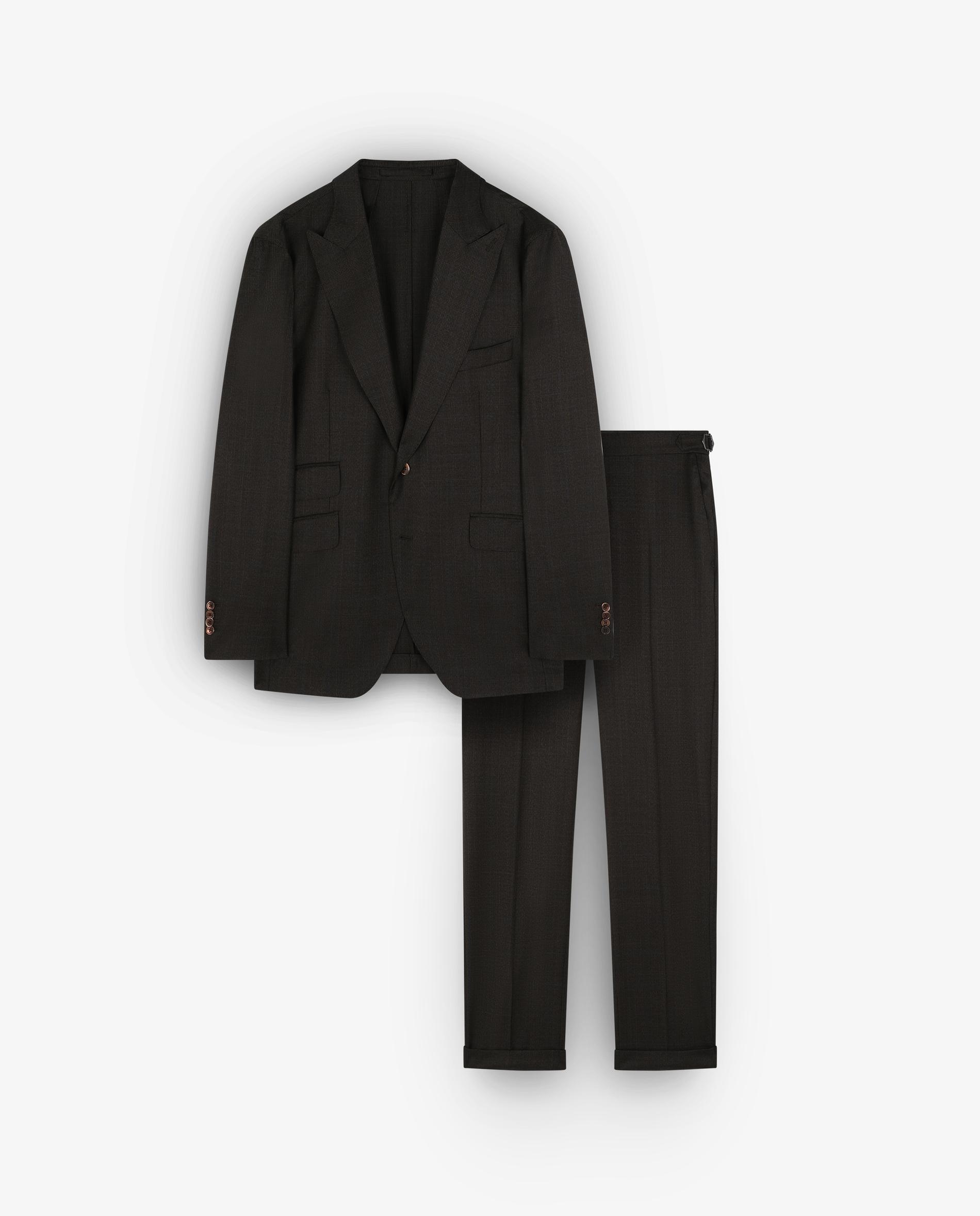 Fato de Lã Regular Fit Aos Quadrados Castanho-1