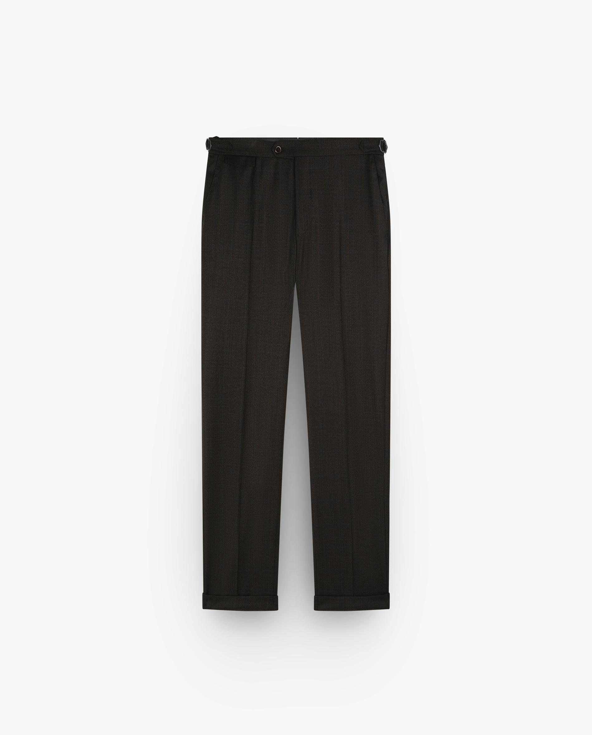 Fato de Lã Regular Fit Aos Quadrados Castanho-4