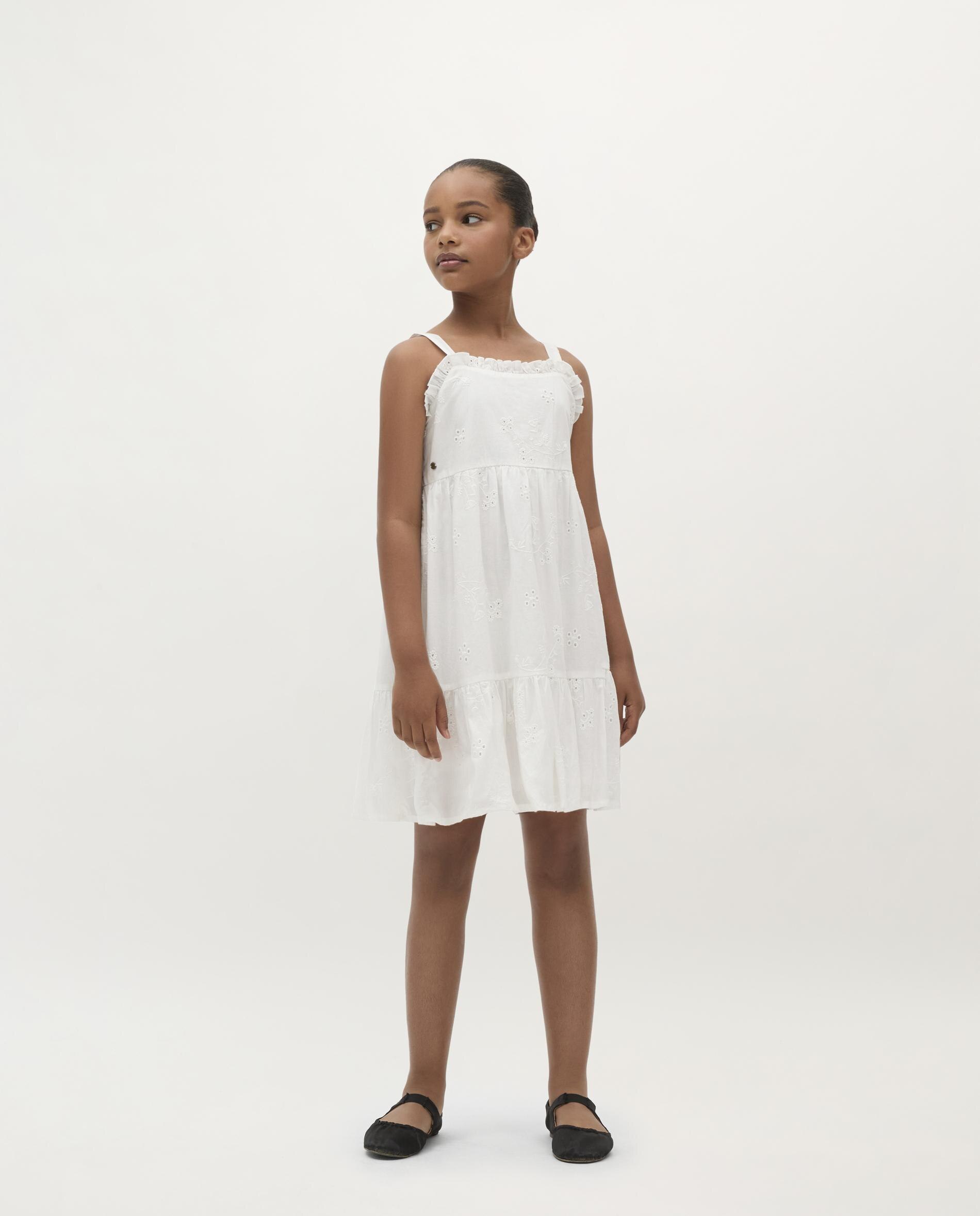 Vestido de Algodão com Detalhes Perfurados Branco-1