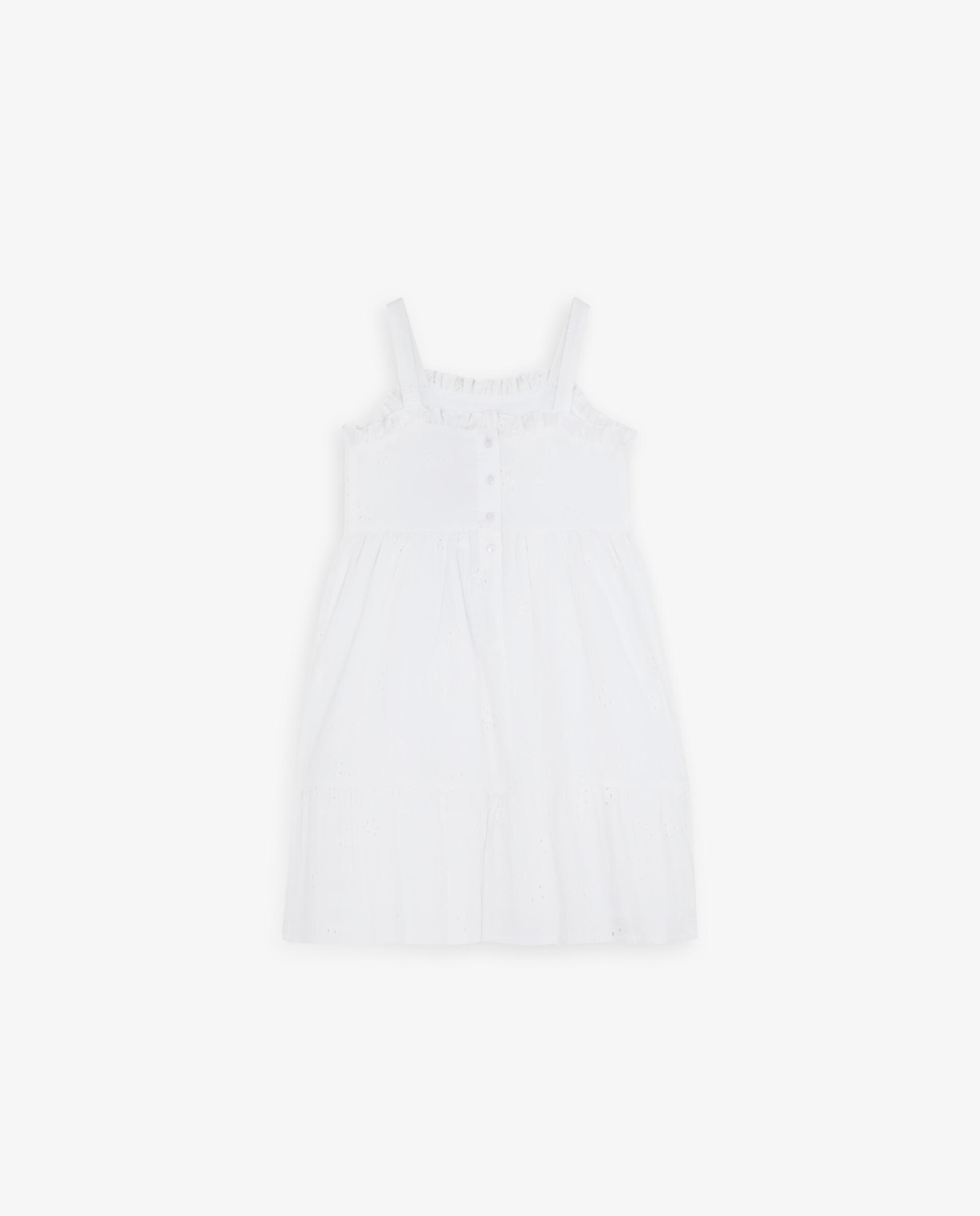 Vestido de Algodão com Detalhes Perfurados Branco-5