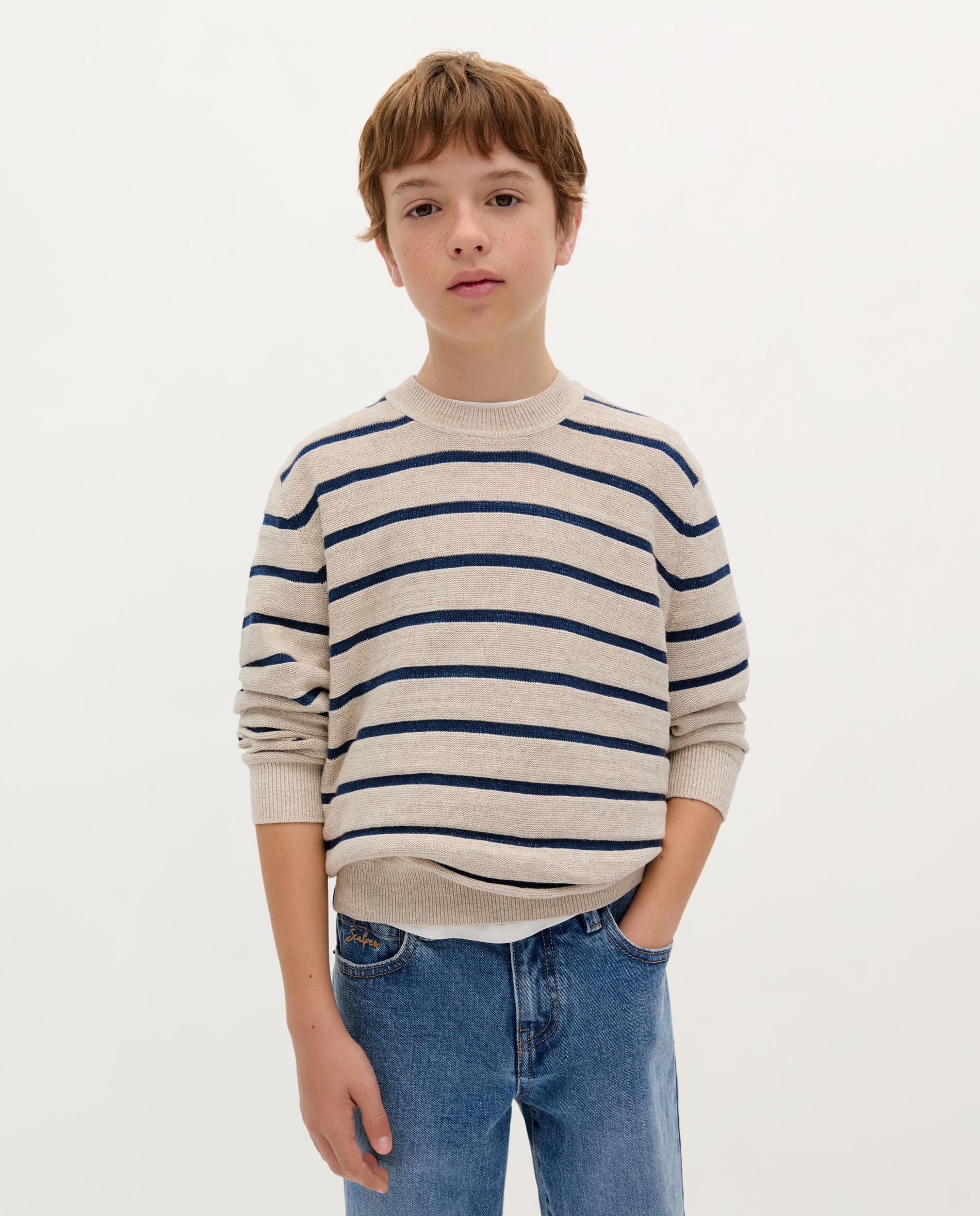 Camisola Infantil com Gola Redonda às Riscas Azul-marinho-1