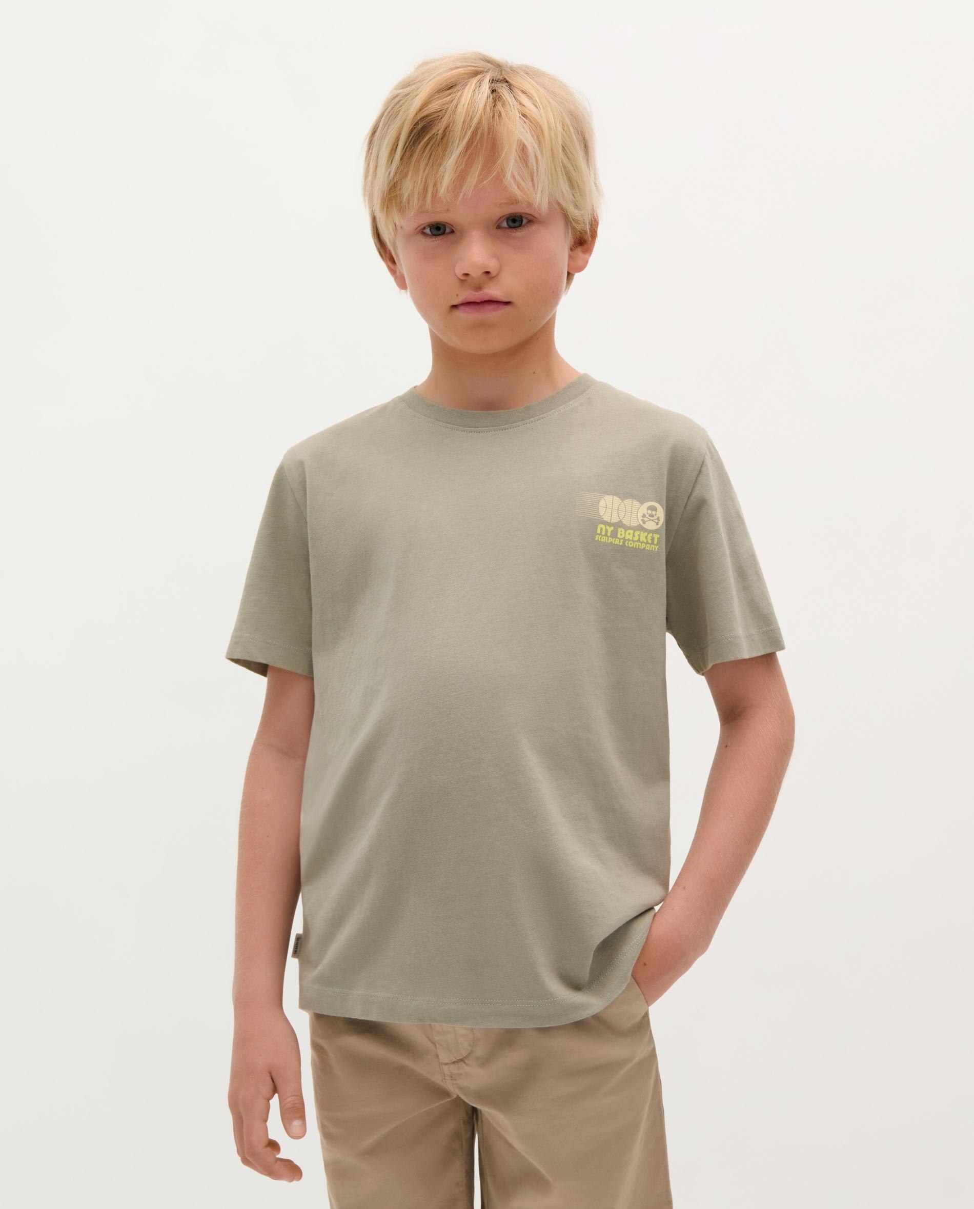 T-shirt Infantil em Algodão de Manga Curta Caqui-1